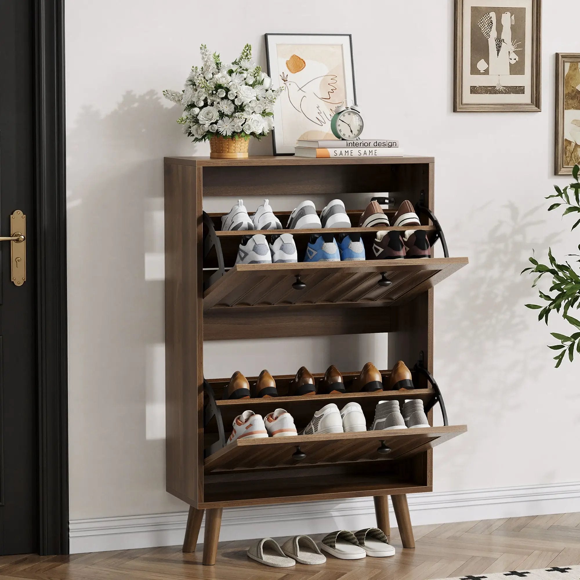 Shoe Cabinet, Upright Storage Unit - Walnut by Unique Piece Furniture