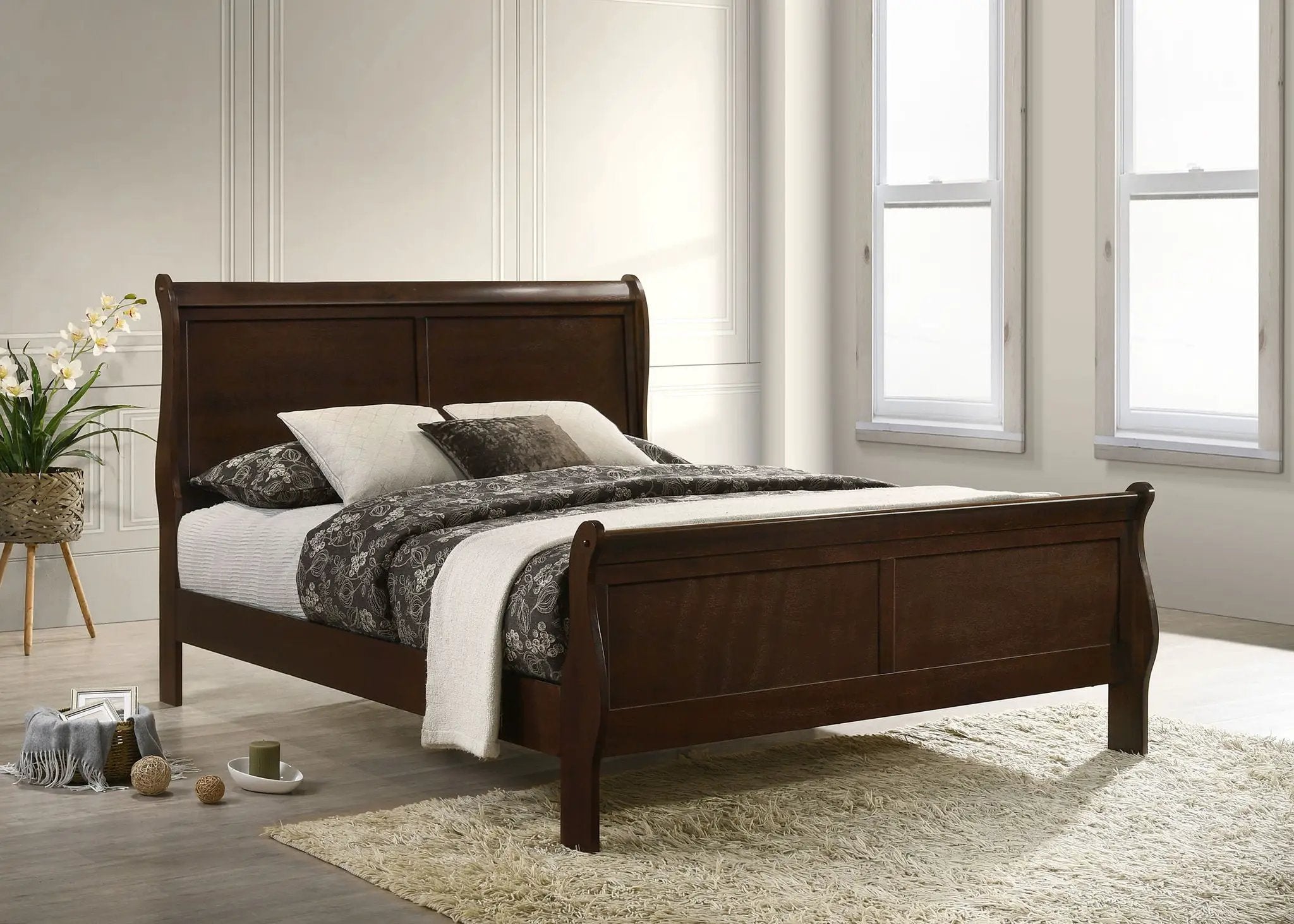Louis Philippe Wood Queen Sleigh Bed Cappuccino by Unique Piece Furniture