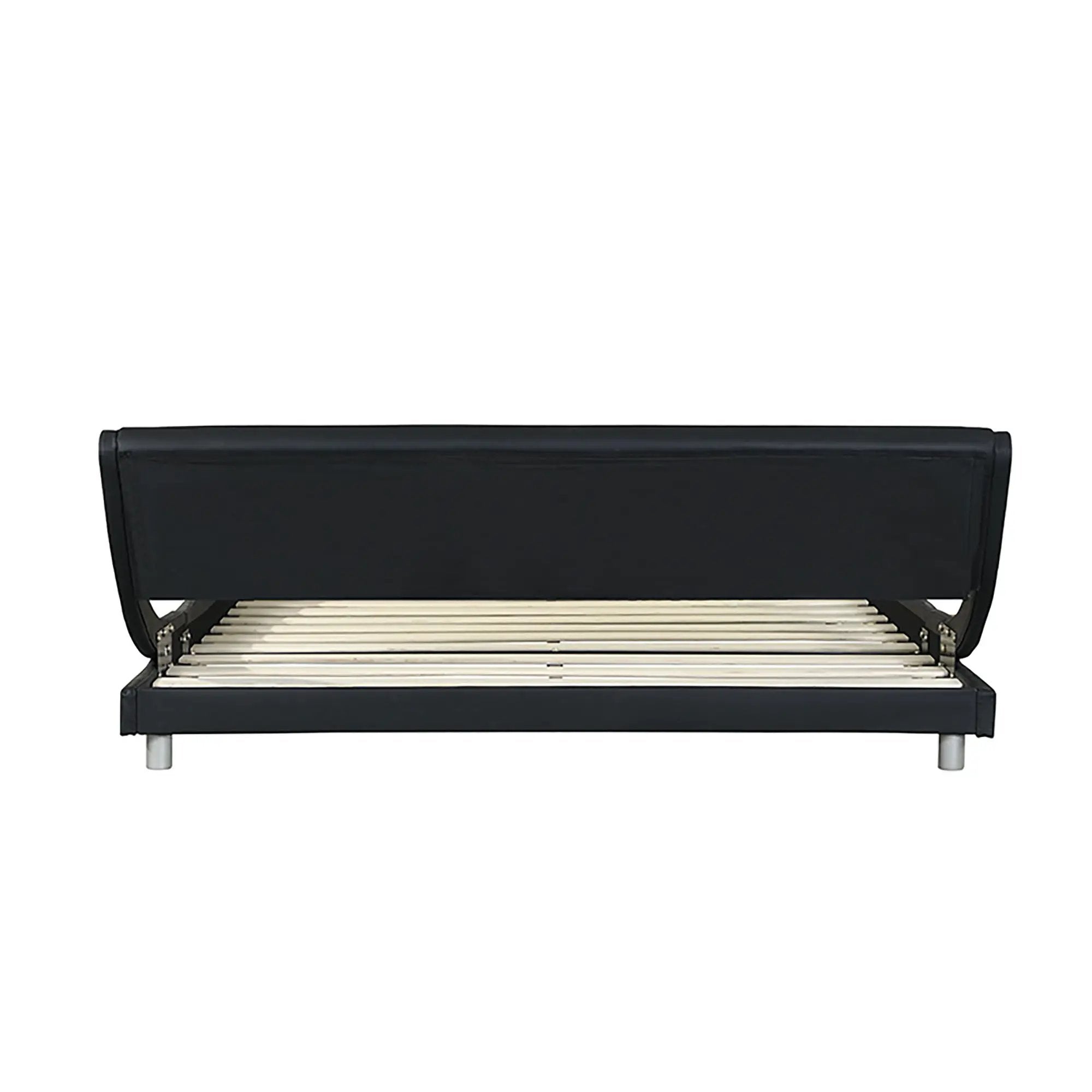 Queen Size Upholstered Platform Bed Frame With LED Lighting, Curve Design, Slat Support, No Box Spring Needed - Black by HouseOfZazla