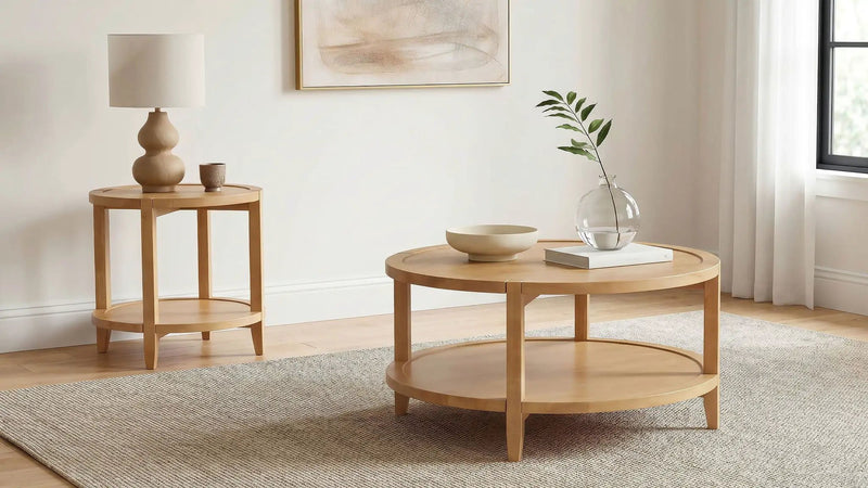 Camillo 2-piece Round Coffee and End Table Set Maple by Unique Piece Furniture