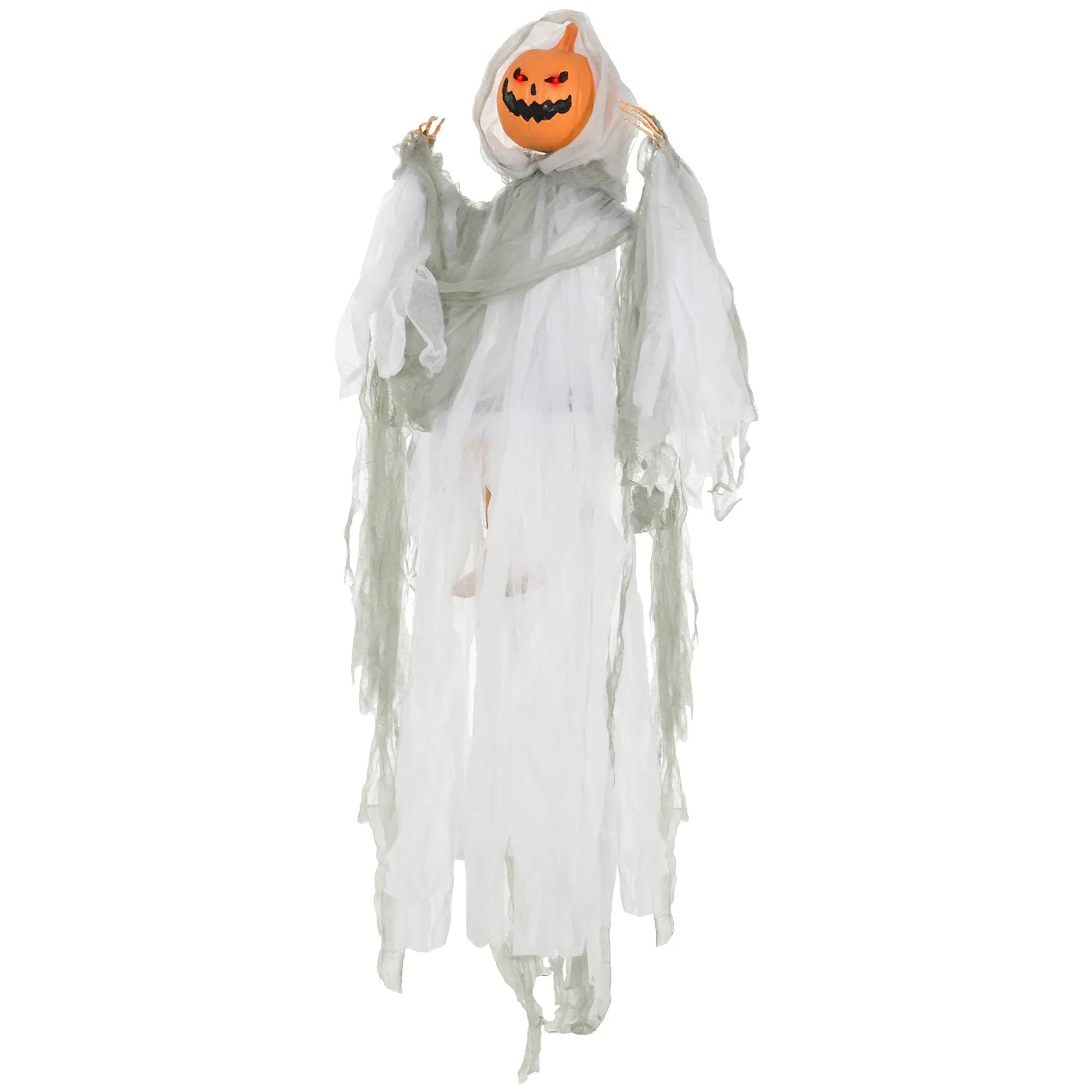 Outdoor Halloween Hanging Pumpkin Ghost with Light-Up Eyes and Sound by HouseOfZazla