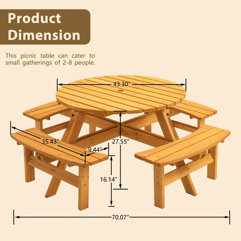 8 Person Wooden Picnic Table with Built-in Benches by HouseOfZazla