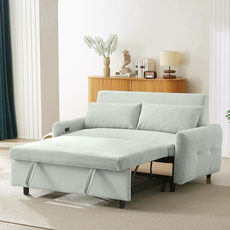 Pull-Out 2 Seat Modern Sleeper Sofa With 2 Throw Pillows And USB Ports by HouseOfZazla