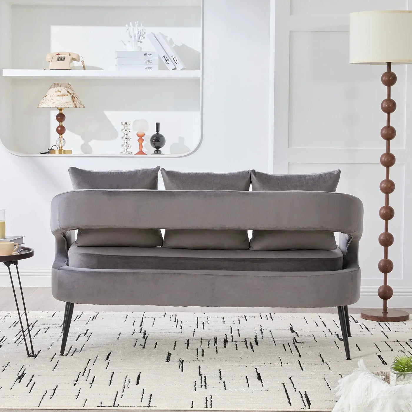 Open Back Loveseat Settee With 3 Pillows by Unique Piece Furniture
