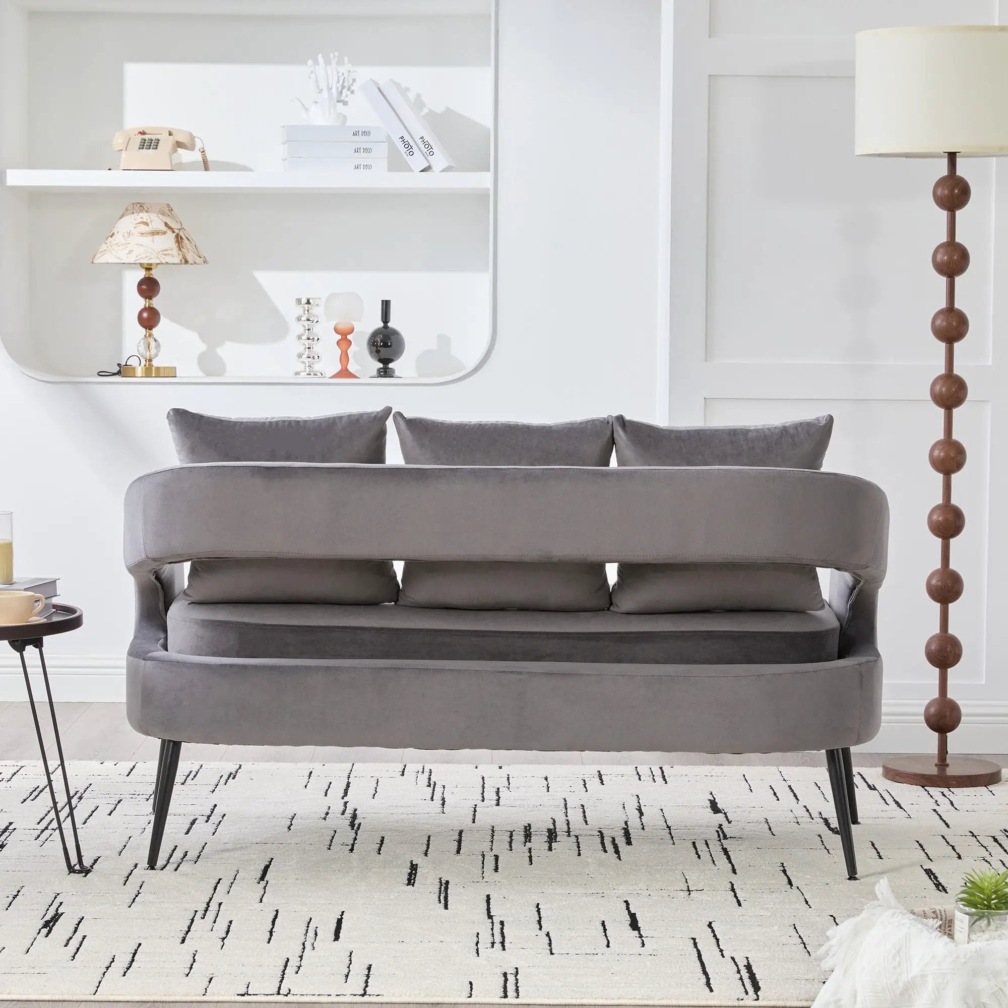 Open Back Loveseat Settee With 3 Pillows by Unique Piece Furniture