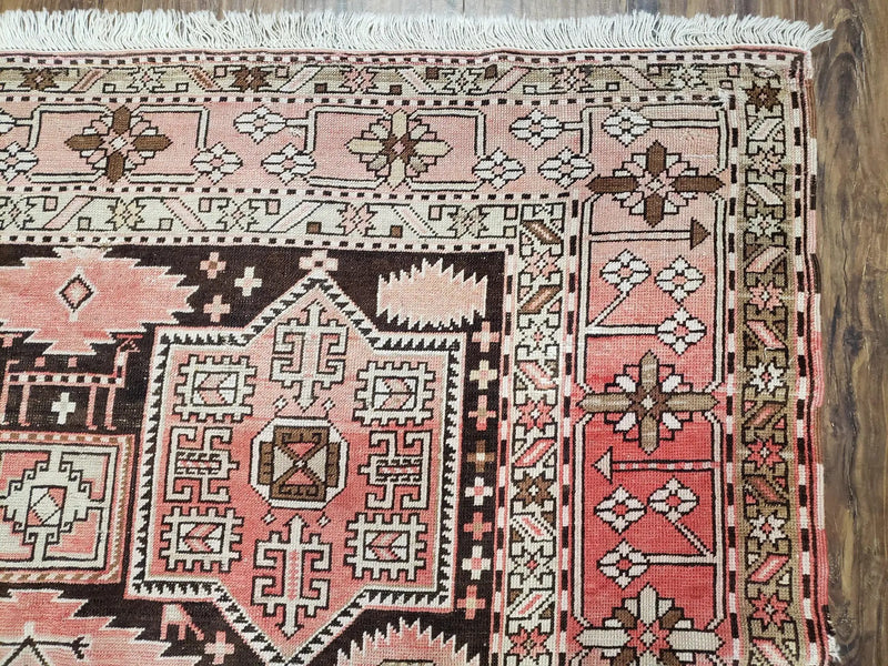 Antique Caucasian Rug 5' 5" x 10' 9", Shirvan Carpet, Wide Oriental Corridor Runner, Quality Handmade Hand-Knotted Wool Rug, Pale Pink Black by Jewel Rugs