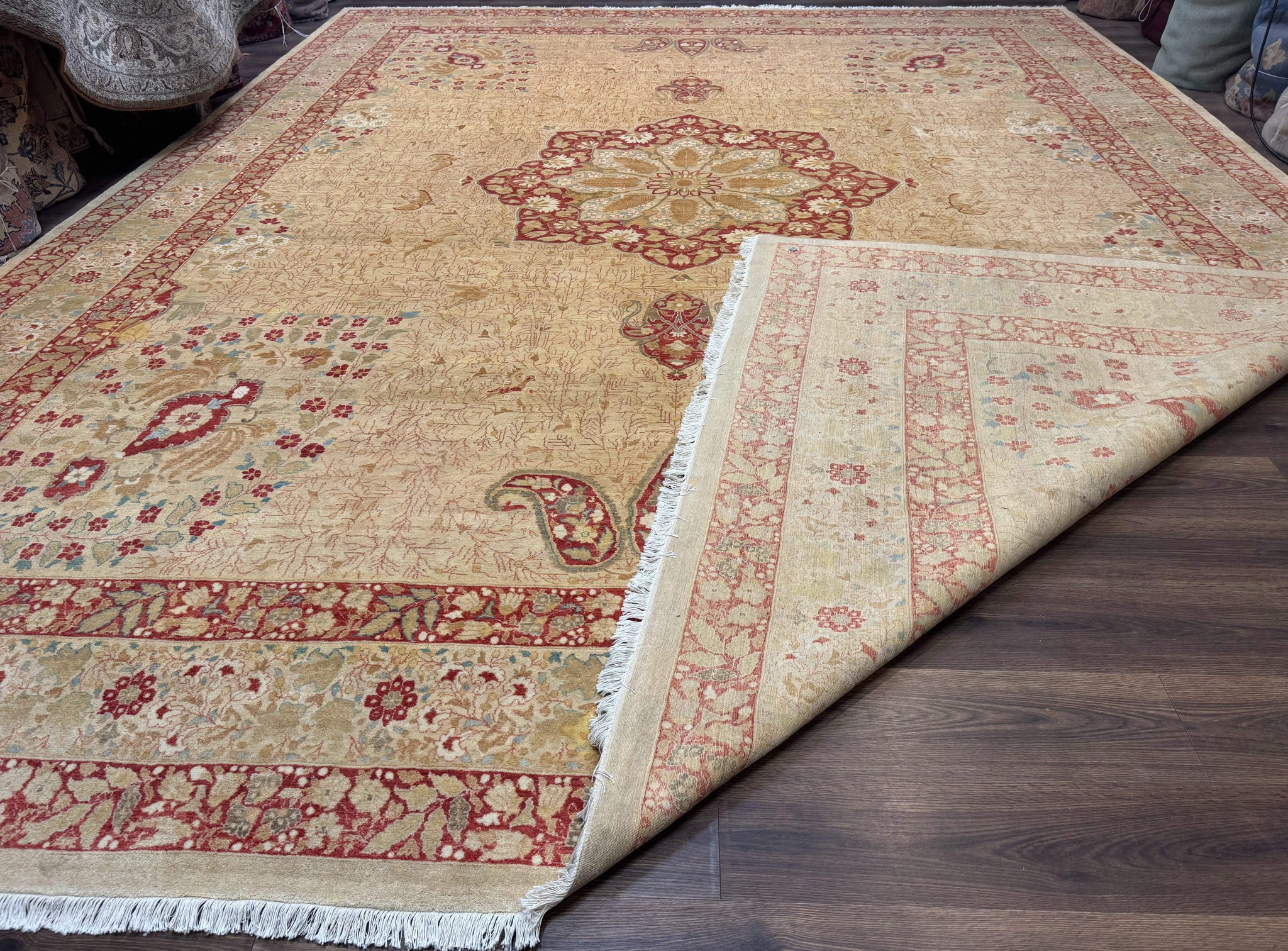 Palace Size Pak Persian Rug 13x17, Haji Jalili Design, Beige and Rust, Wool Hand Knotted, Fine 260 KPSI by Jewel Rugs