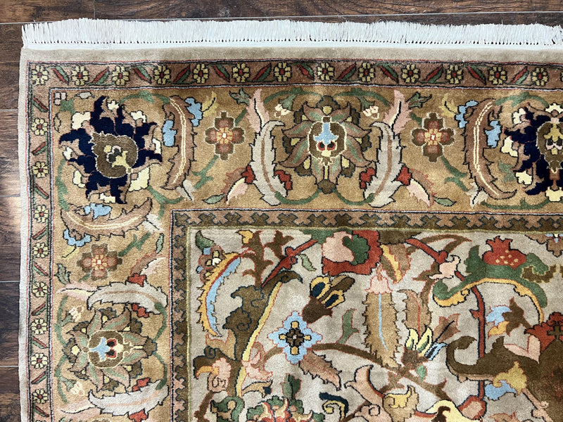 Indian Agra Rug 8x10, Wool Vintage Handmade Carpet, Gray Brown by Jewel Rugs