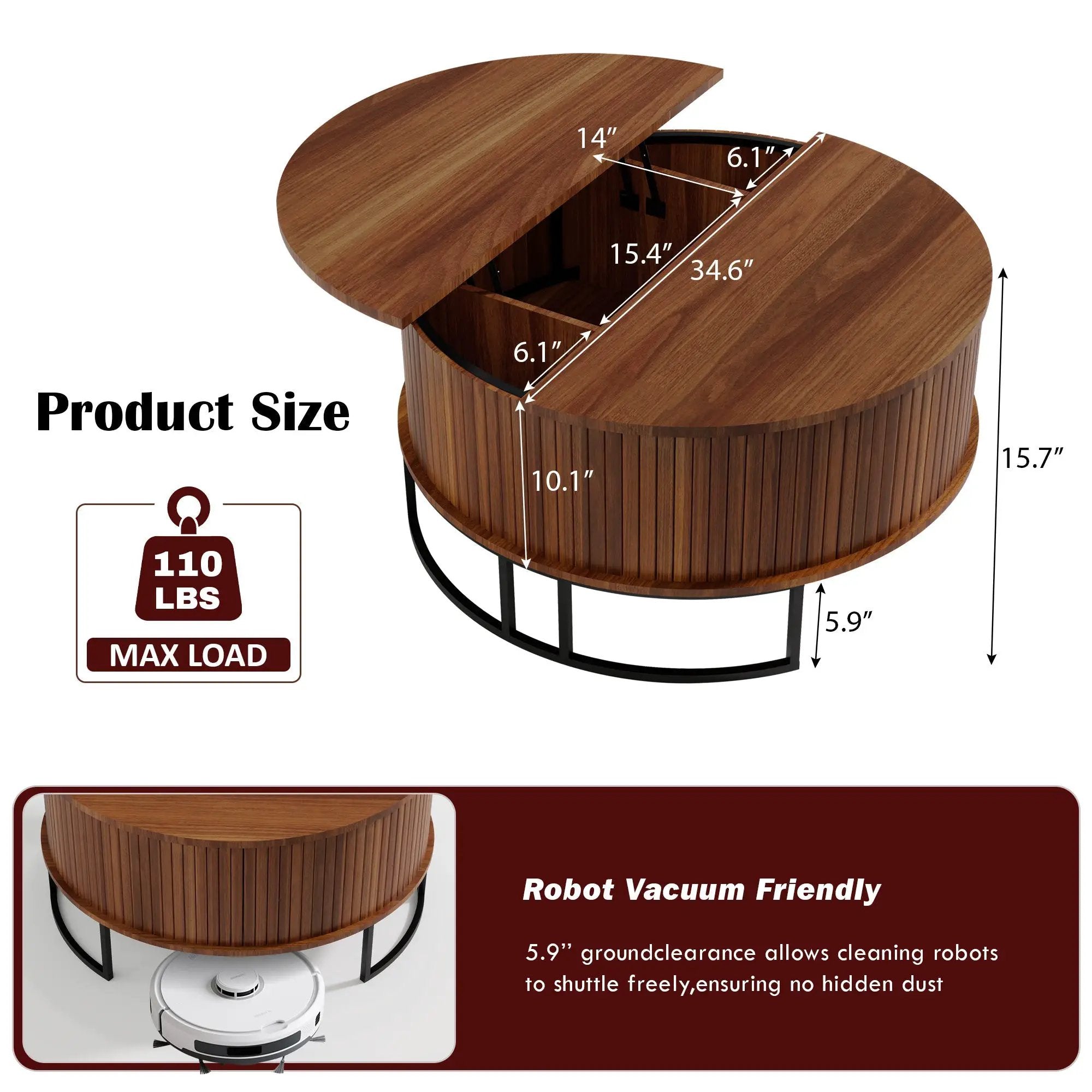 31.5" Round Coffee Table with Storage by HouseOfZazla