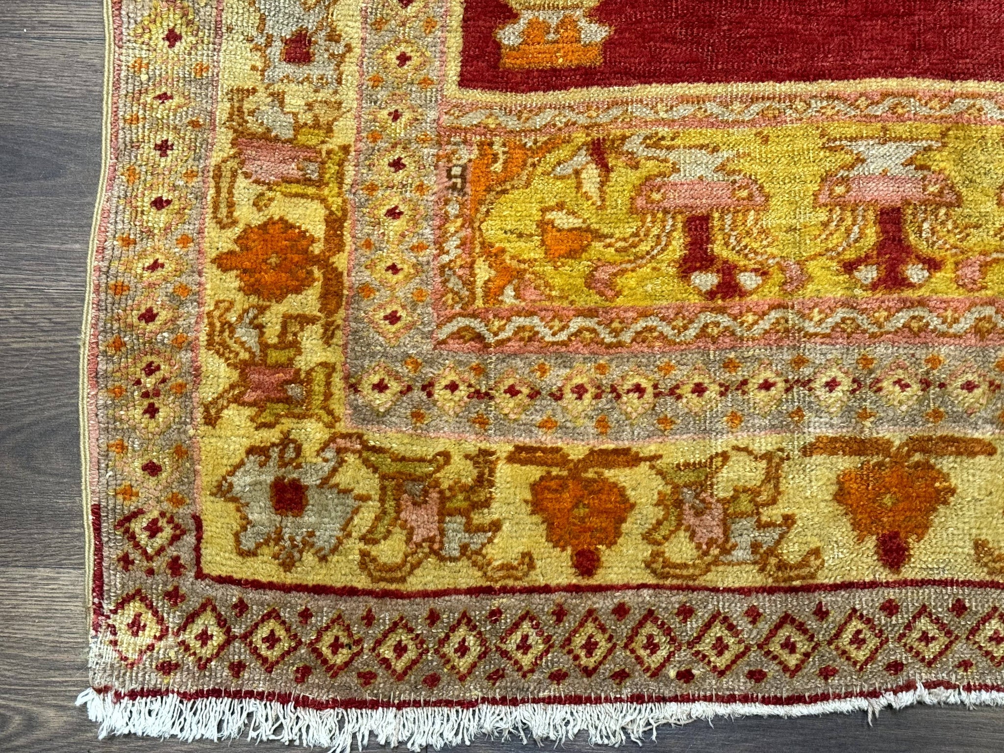 Antique Turkish Prayer Rug 4x6, Red and Golden Mustard, Mihrab Design, Anatolian Carpet by Jewel Rugs