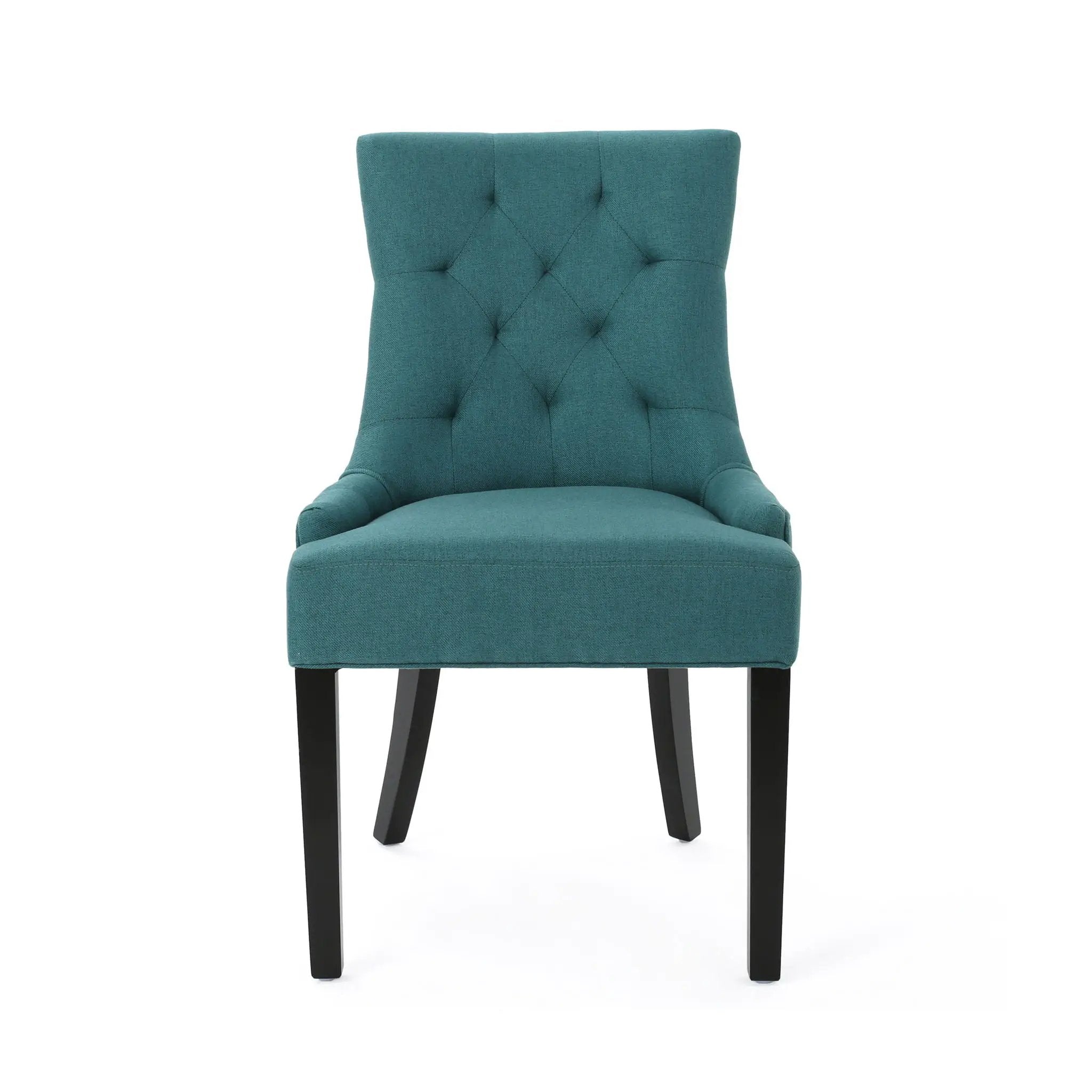 Dining Chair Set of 2 With Upholstered Diamond Tufting And Espresso Birch Legs - Teal by HouseOfZazla
