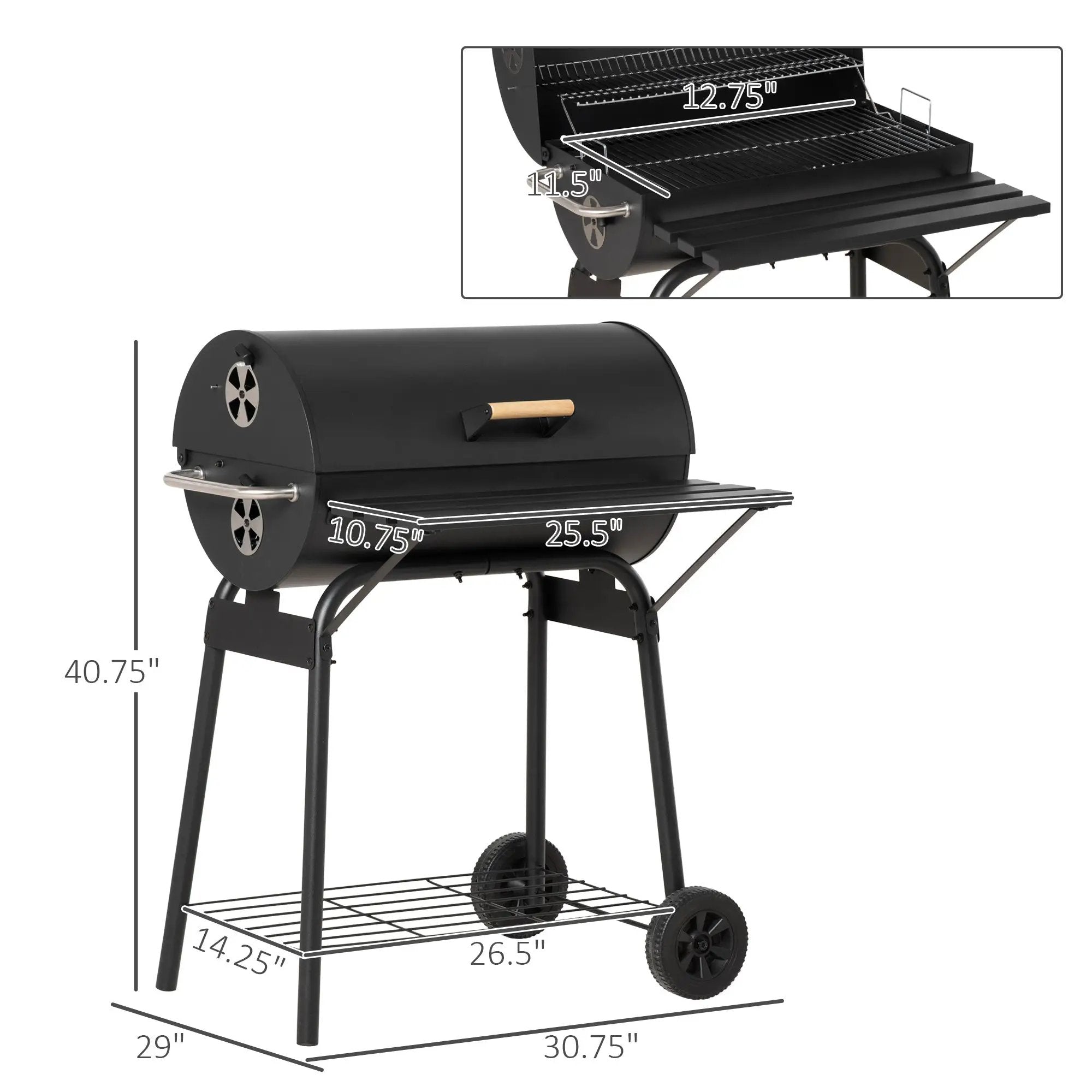 Outsunny 30' Portable Barrel Charcoal BBQ Grill Steel Outdoor Smoker by HouseOfZazla