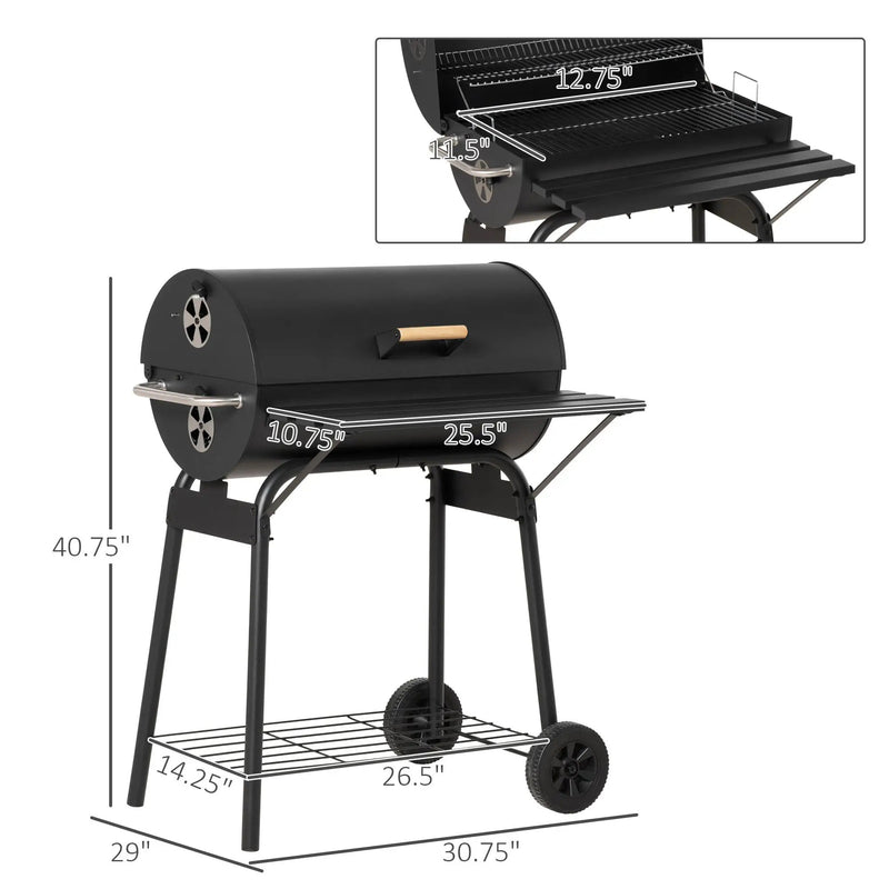 Outsunny 30' Portable Barrel Charcoal BBQ Grill Steel Outdoor Smoker by HouseOfZazla