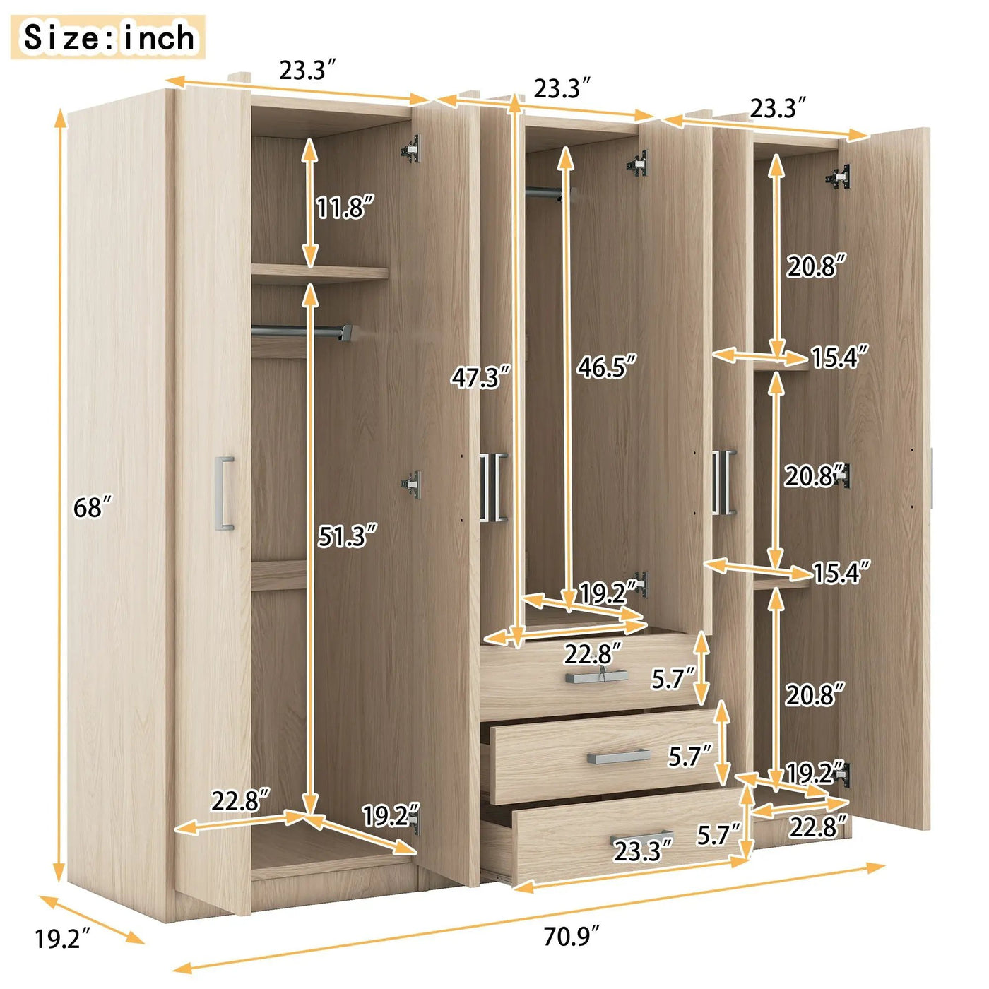 6 Doors Wardrobe Storage For Bedroom, With Big Drawers by Unique Piece Furniture