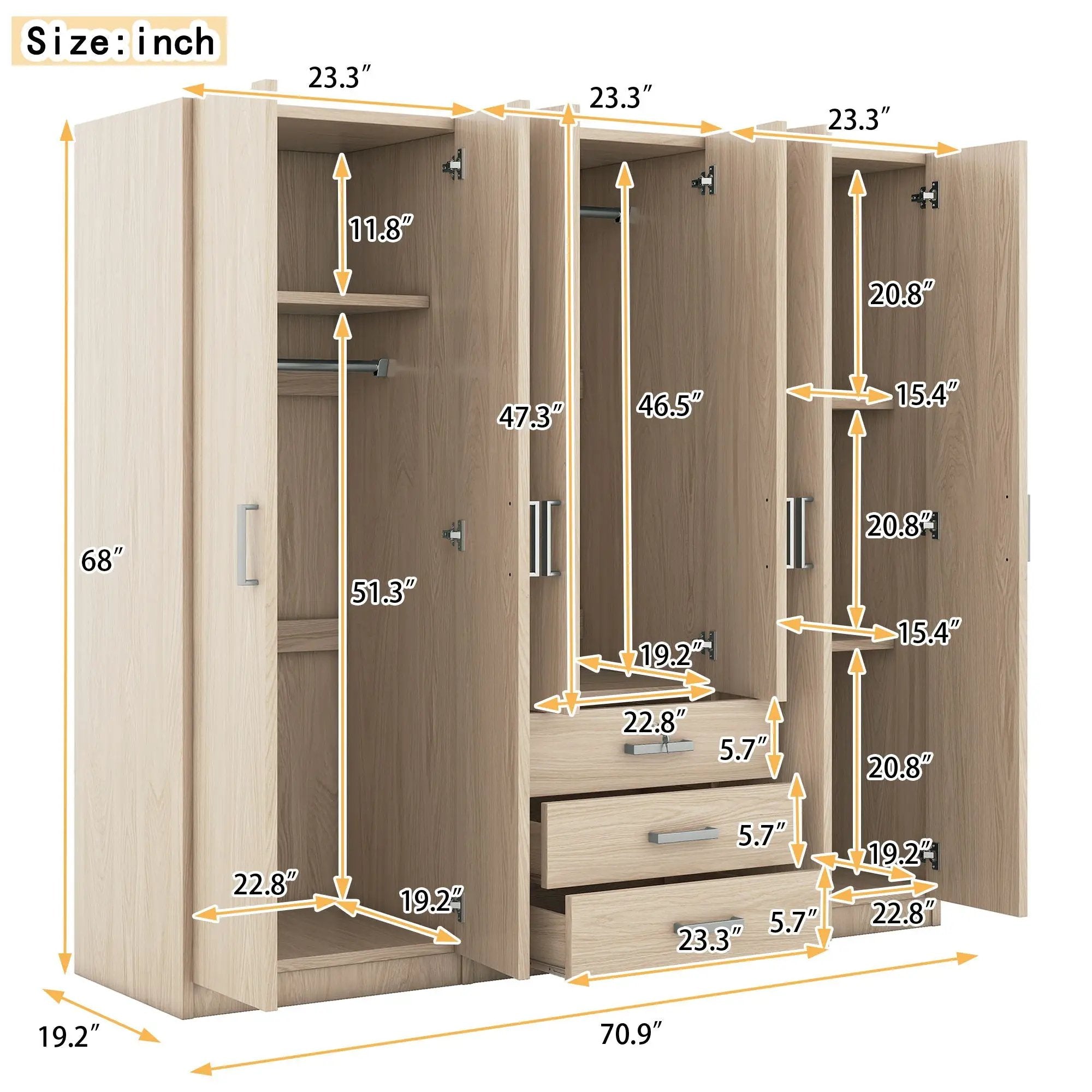 6 Doors Wardrobe Storage For Bedroom, With Big Drawers by Unique Piece Furniture
