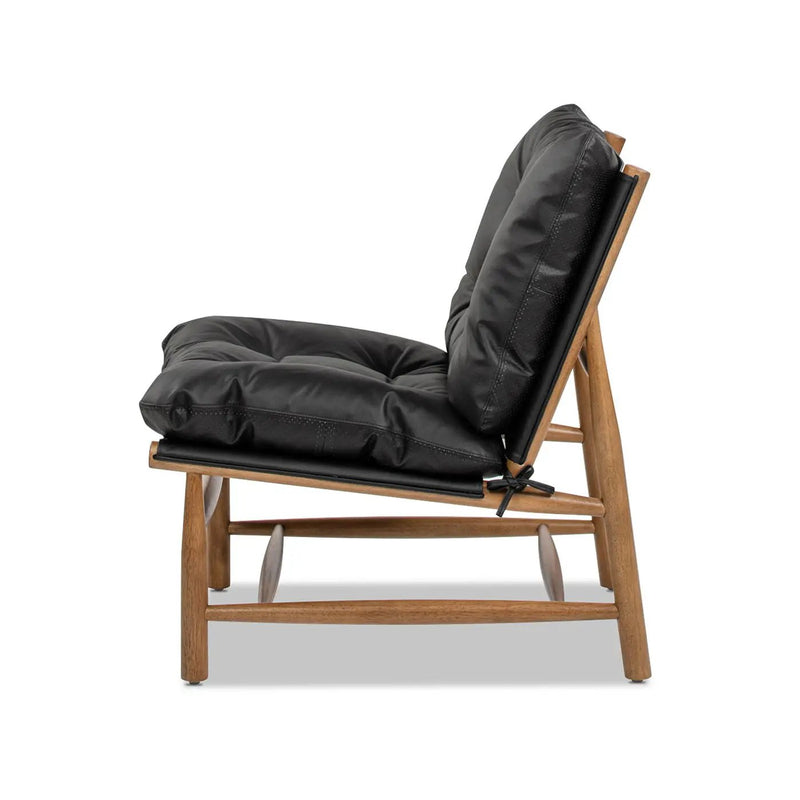Oxford Leather Mid-Century Modern Accent Chair - Noir Black by Unique Piece Furniture