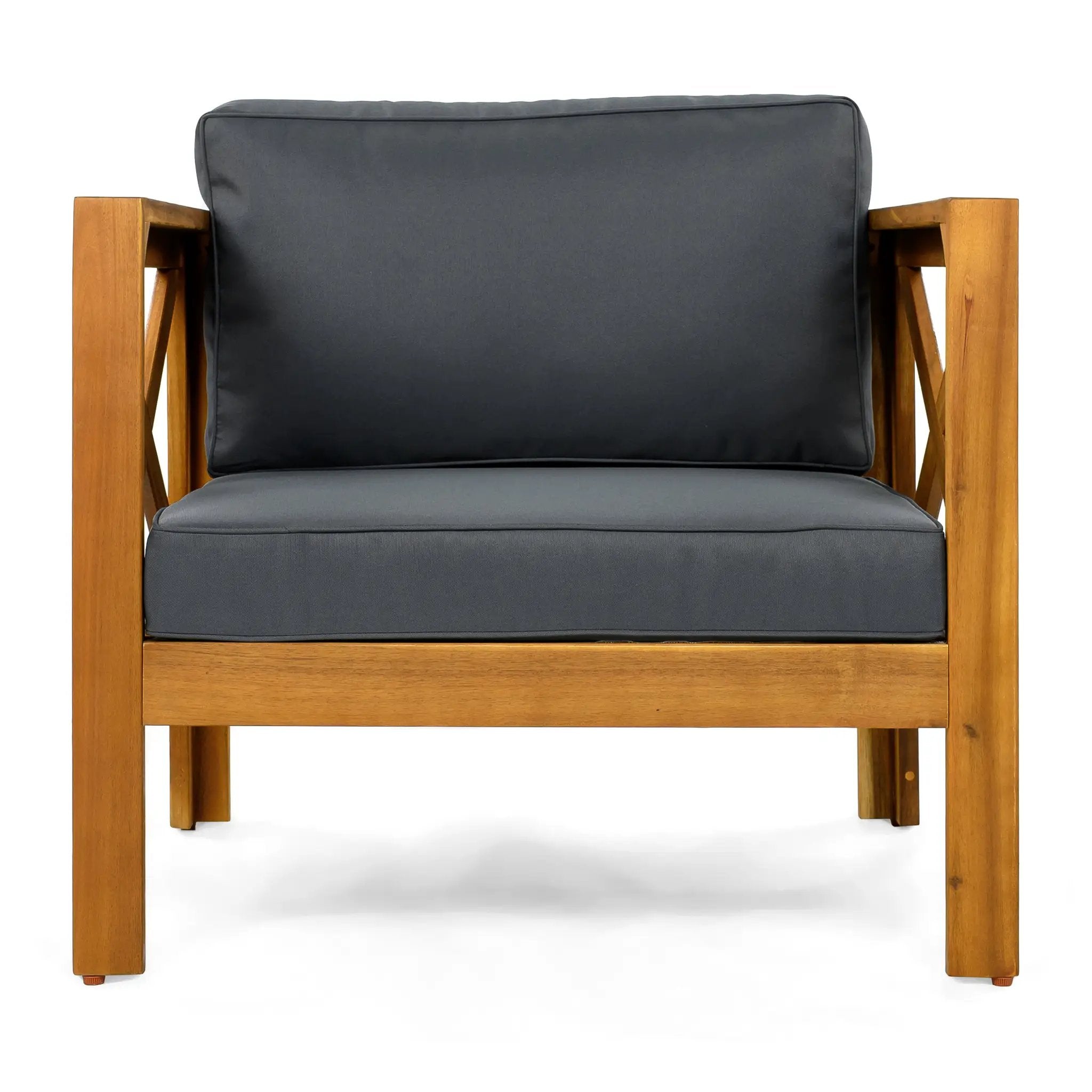 Patio Conversation Set with Foldable Acacia Wood Table and Cushioned Armchairs by HouseOfZazla