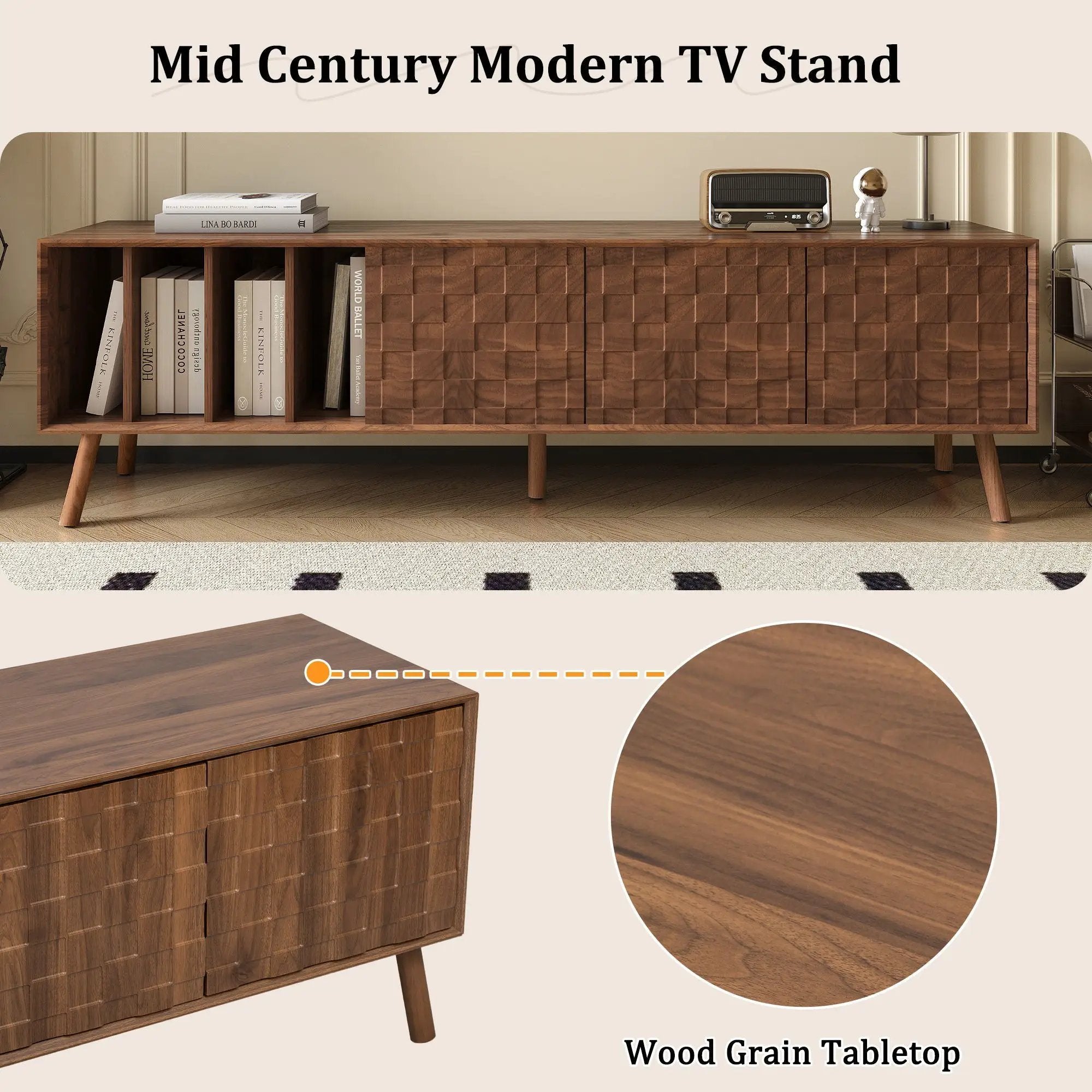 TV Stand With 5 Legs, Media Console Table For Tvs Up To 75" - Walnut by HouseOfZazla