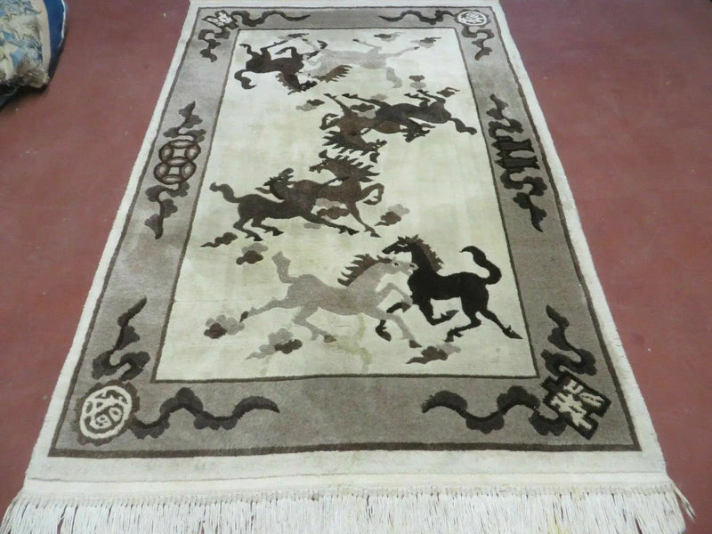 4' X 6' Modern Tibetan Nepal Art Deco Chinese Hand Knotted Wool Rug Horses Nice by Jewel Rugs