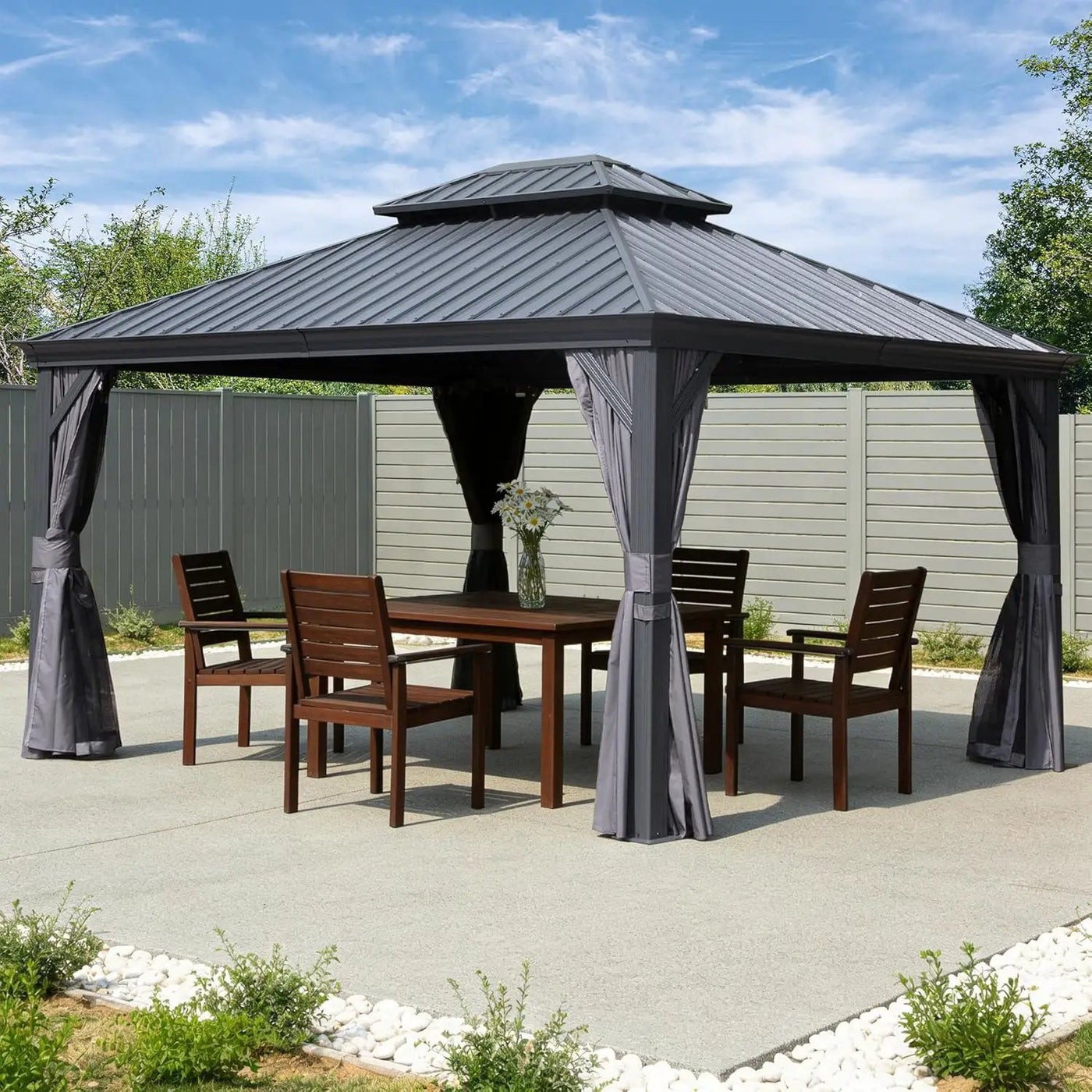 11x13FT Outdoor Gazebo with Galvanized Steel Double Roof by HouseOfZazla