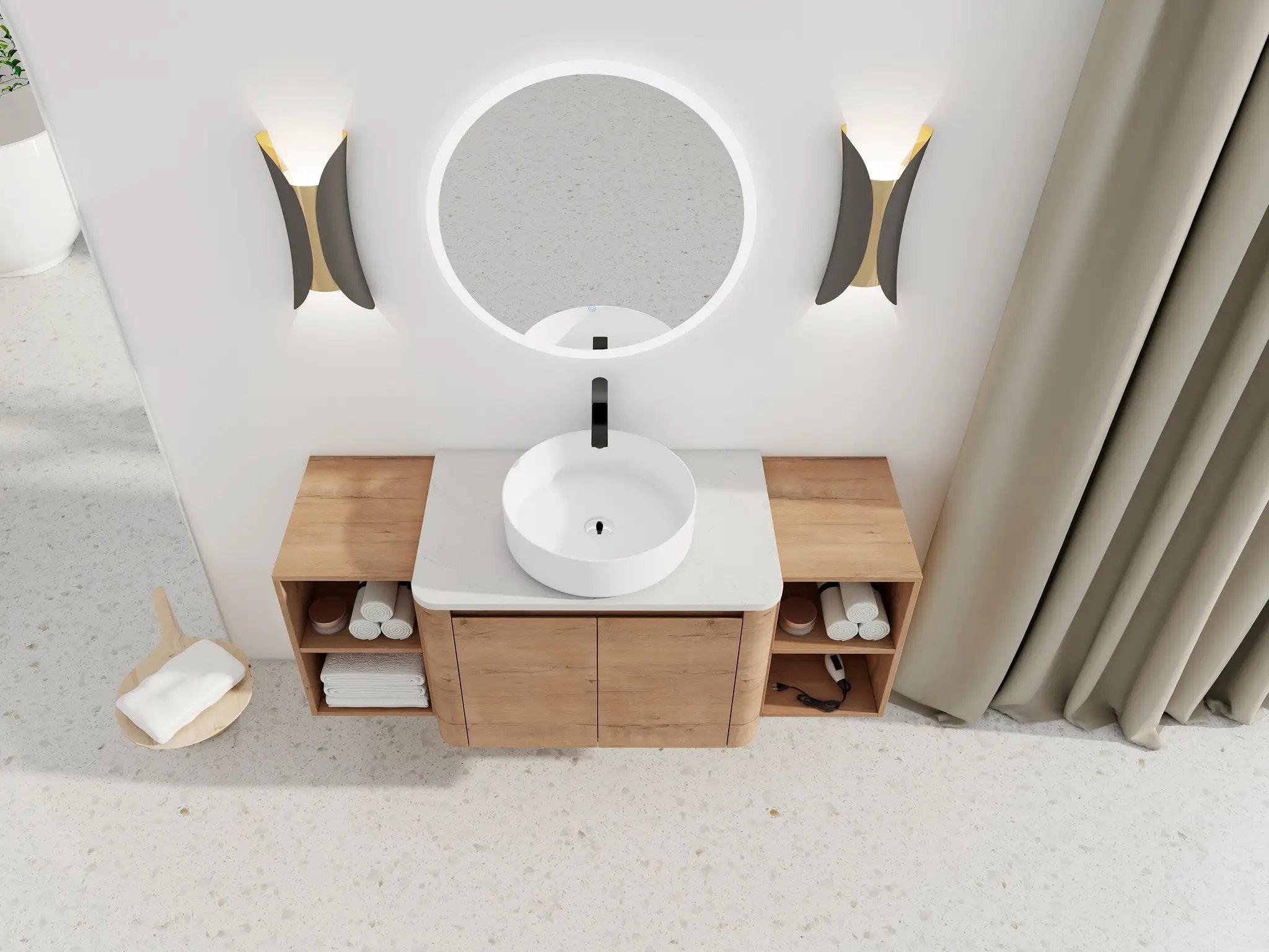54" Wall-Mounted Bathroom Vanity With Ceramic Art Sink by HouseOfZazla