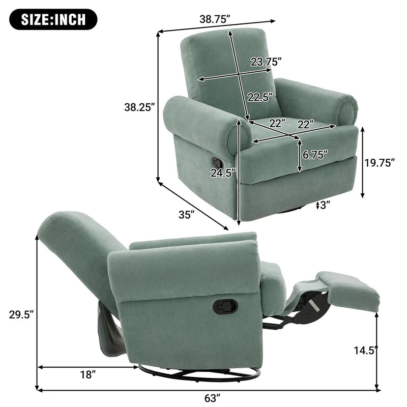 Manual Swivel Recliner Rocker Chair With Adjustable Backrest by Unique Piece Furniture