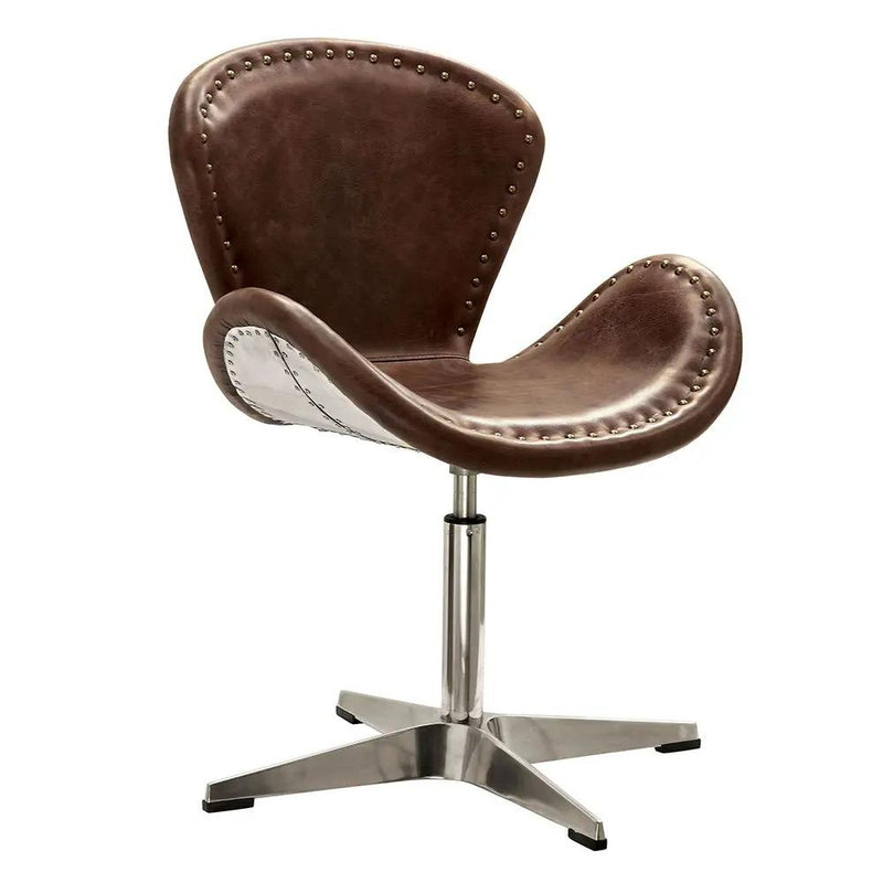 Brancaster - 33" Accent Chair With Swivel - Retro Brown Top Grain Leather & Aluminum by Unique Piece Furniture