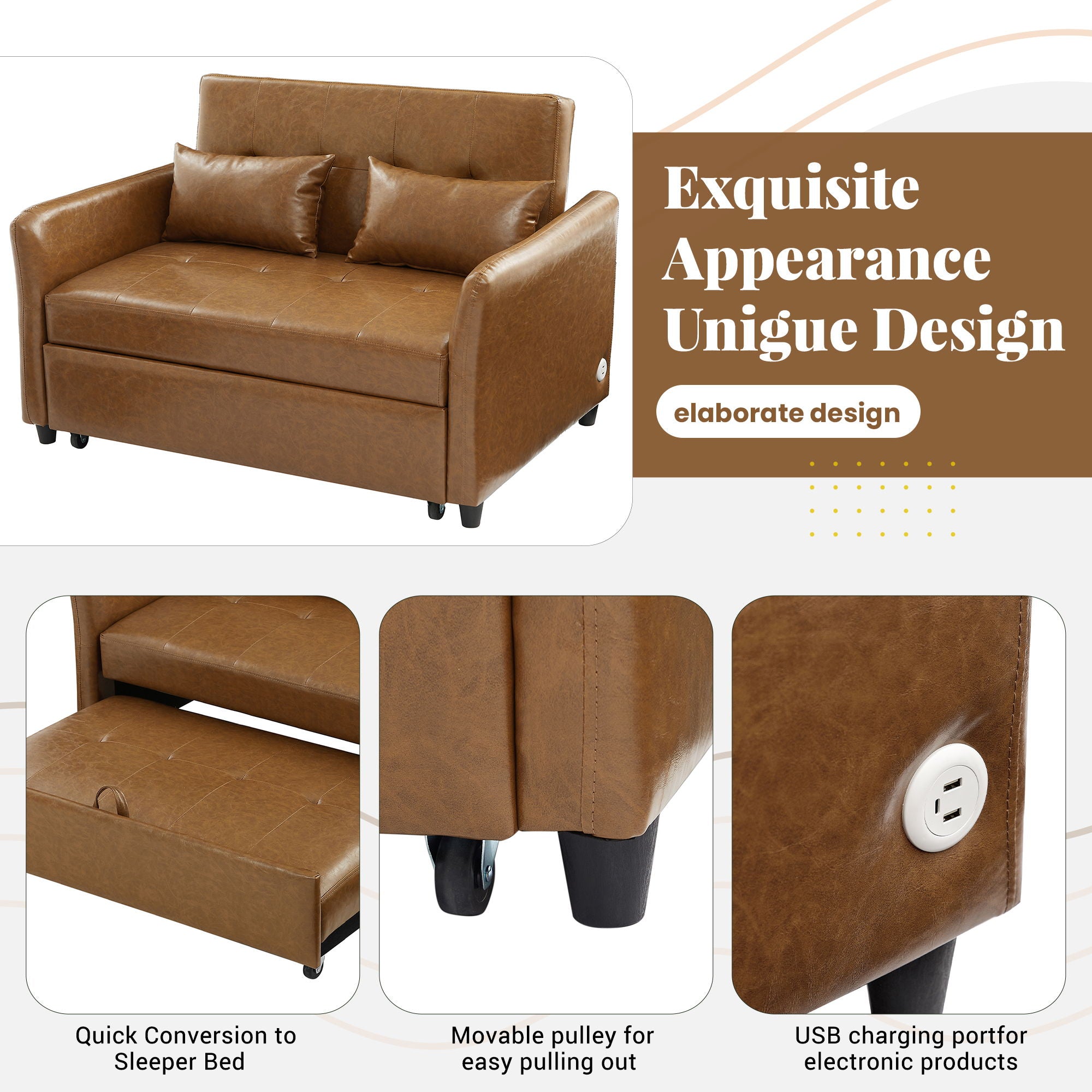 Convertible Sleeper Sofa Bed With 3 USB Ports by HouseOfZazla
