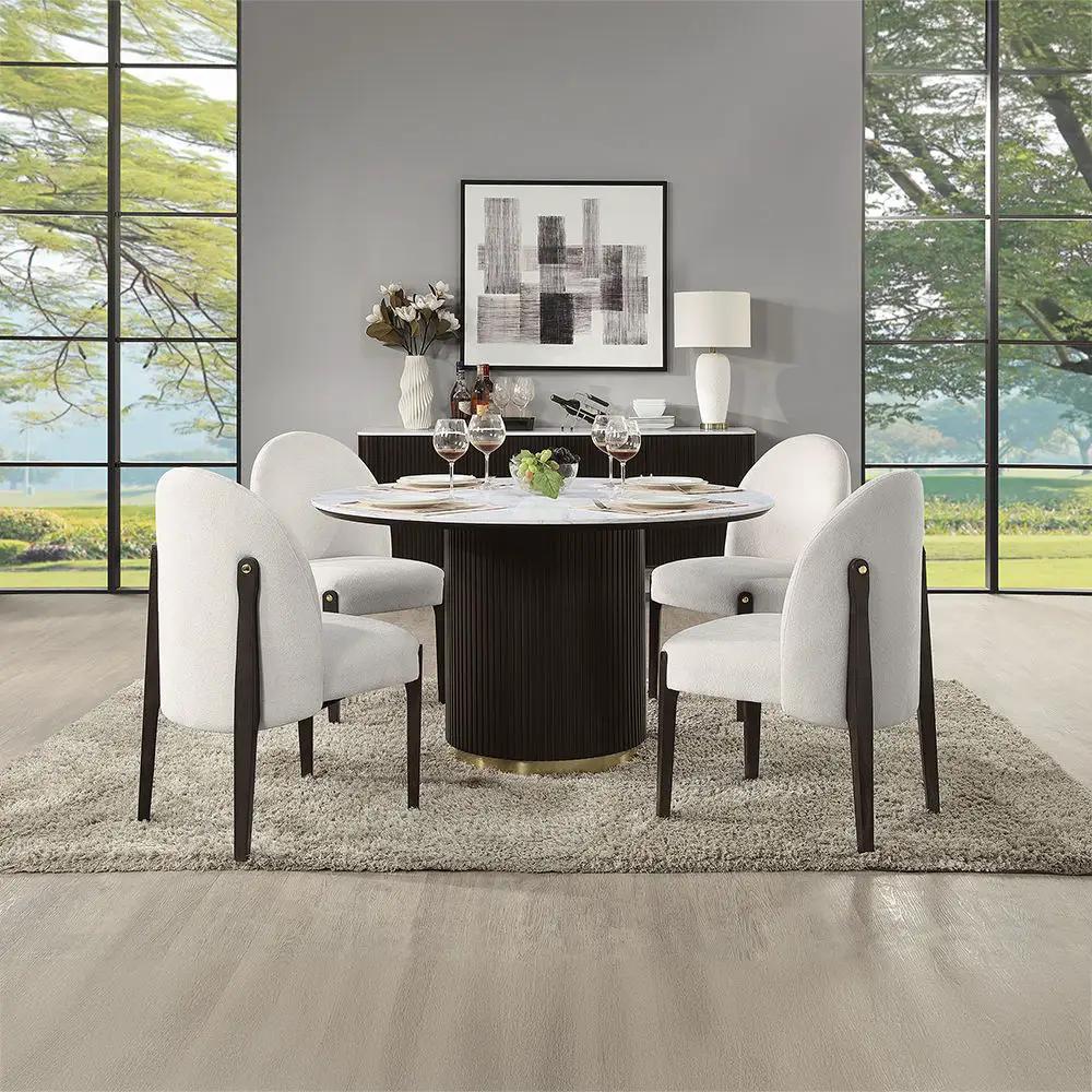 Clayten - Round Dining Table With Marble - White Natural Marble Top & Espresso by Unique Piece Furniture