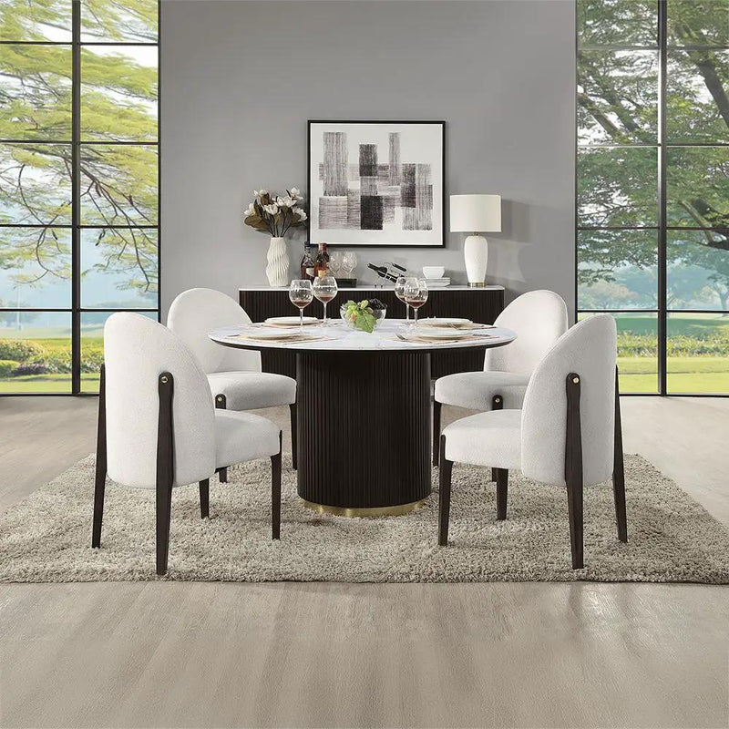 Clayten - Round Dining Table With Marble - White Natural Marble Top & Espresso by Unique Piece Furniture