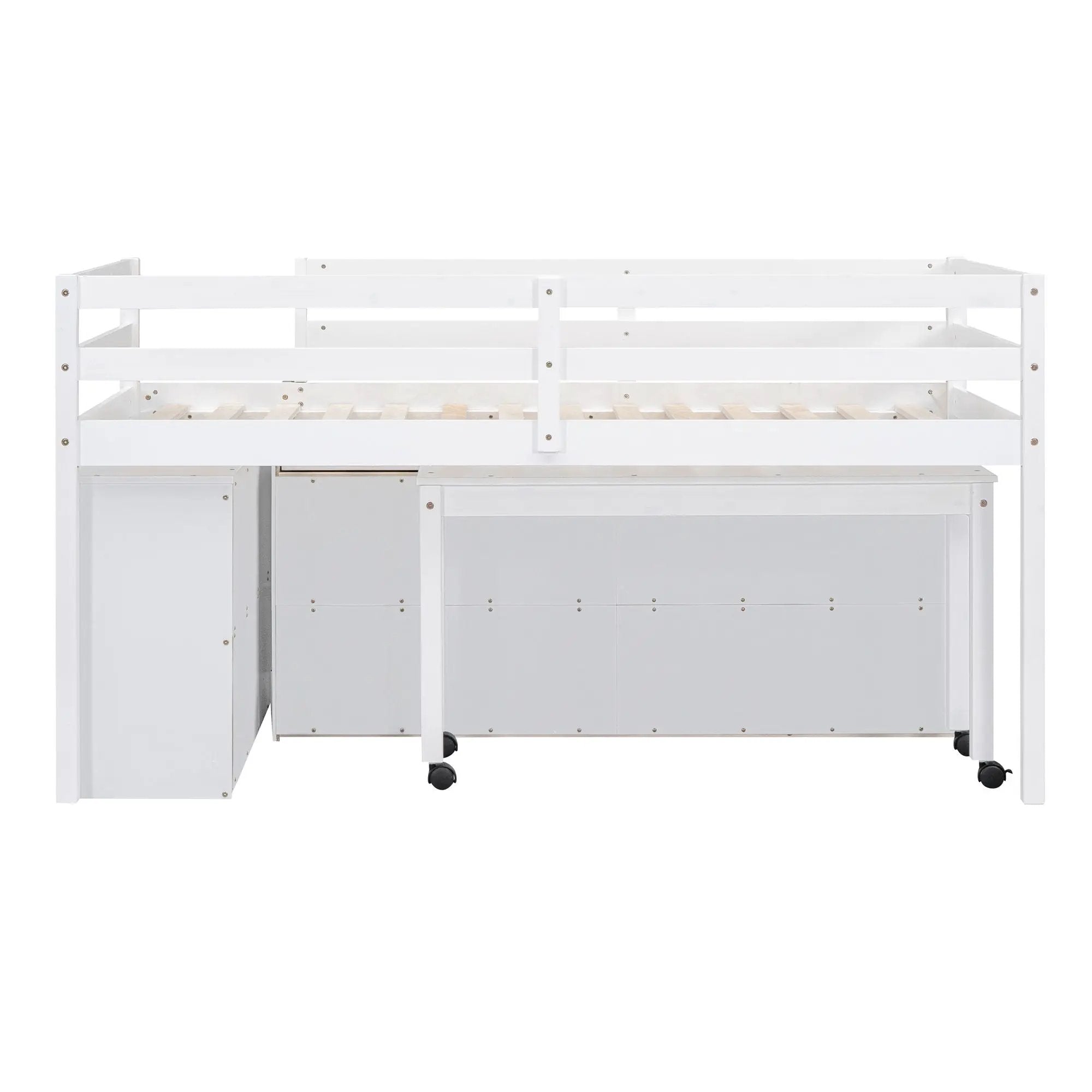 Loft Bed With Retractable Writing Desk And 4 Drawers, With Lateral Portable Desk And Shelves by HouseOfZazla