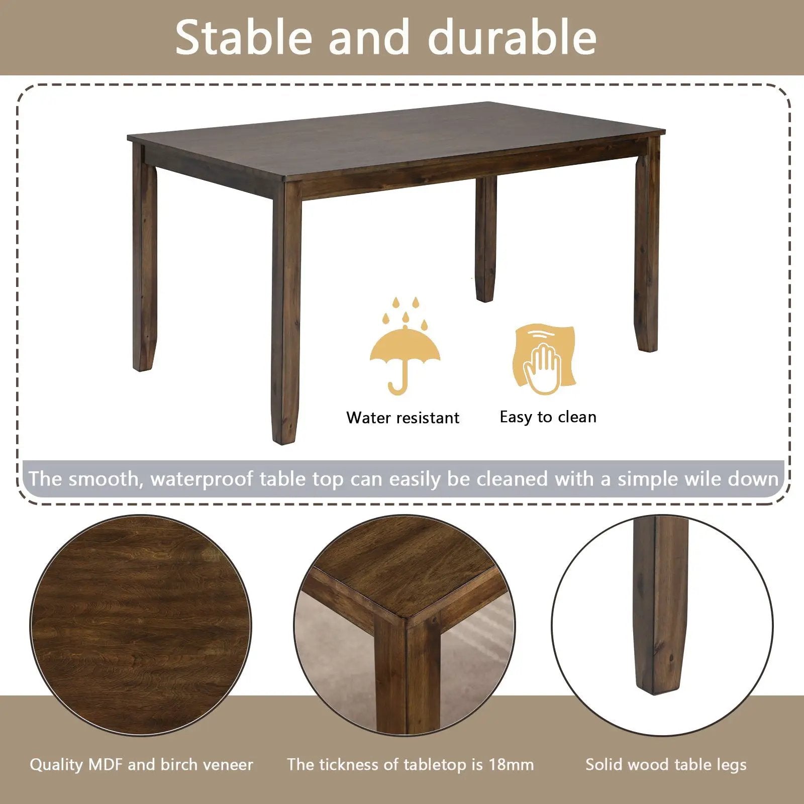 6 Pieces Kitchen Dining Set, Rectangular Wooden Dining Table With 4 Upholstered Chairs And A Bench