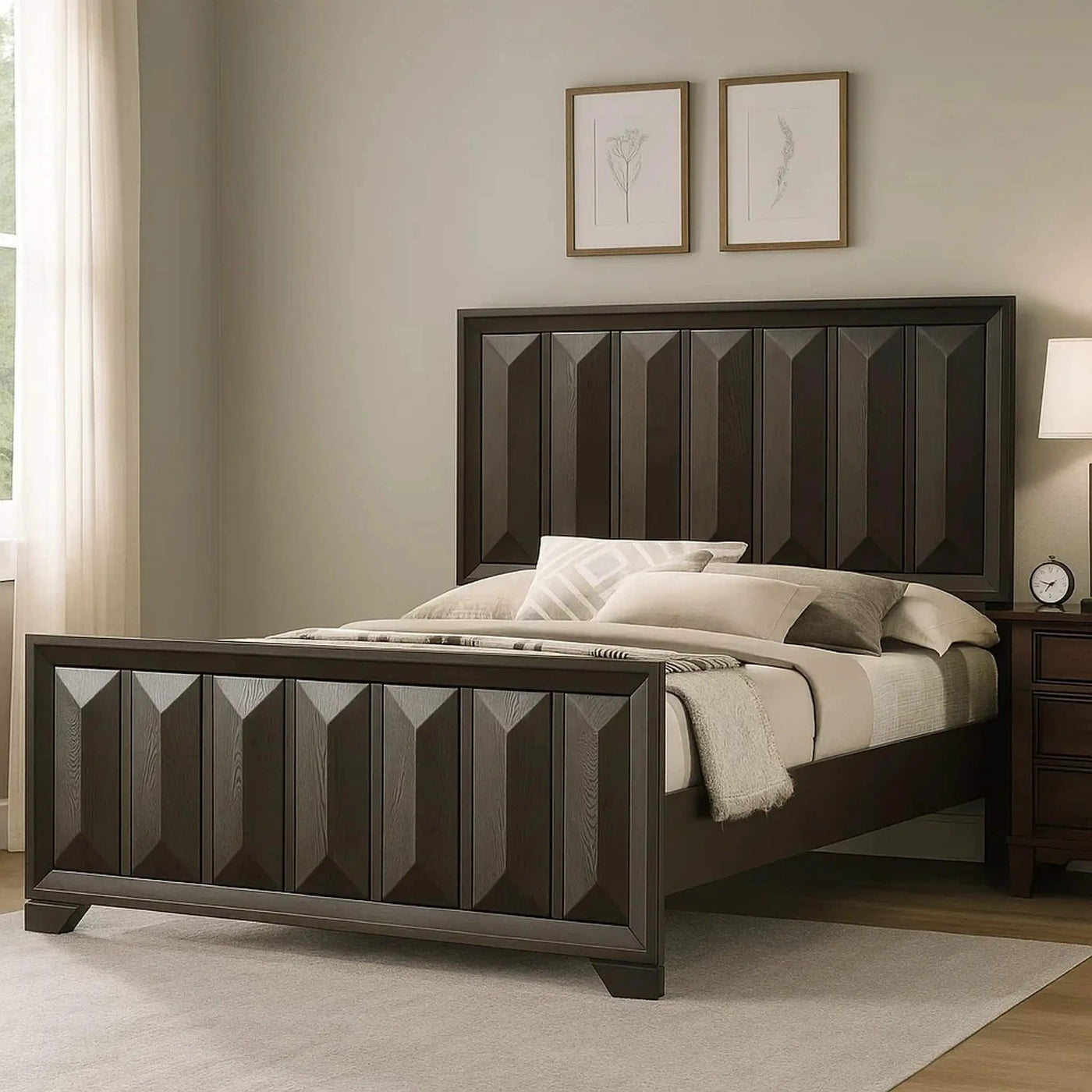 3 Piece Bedroom Set With Faceted Panels Bed And 2 Nightstands by Unique Piece Furniture