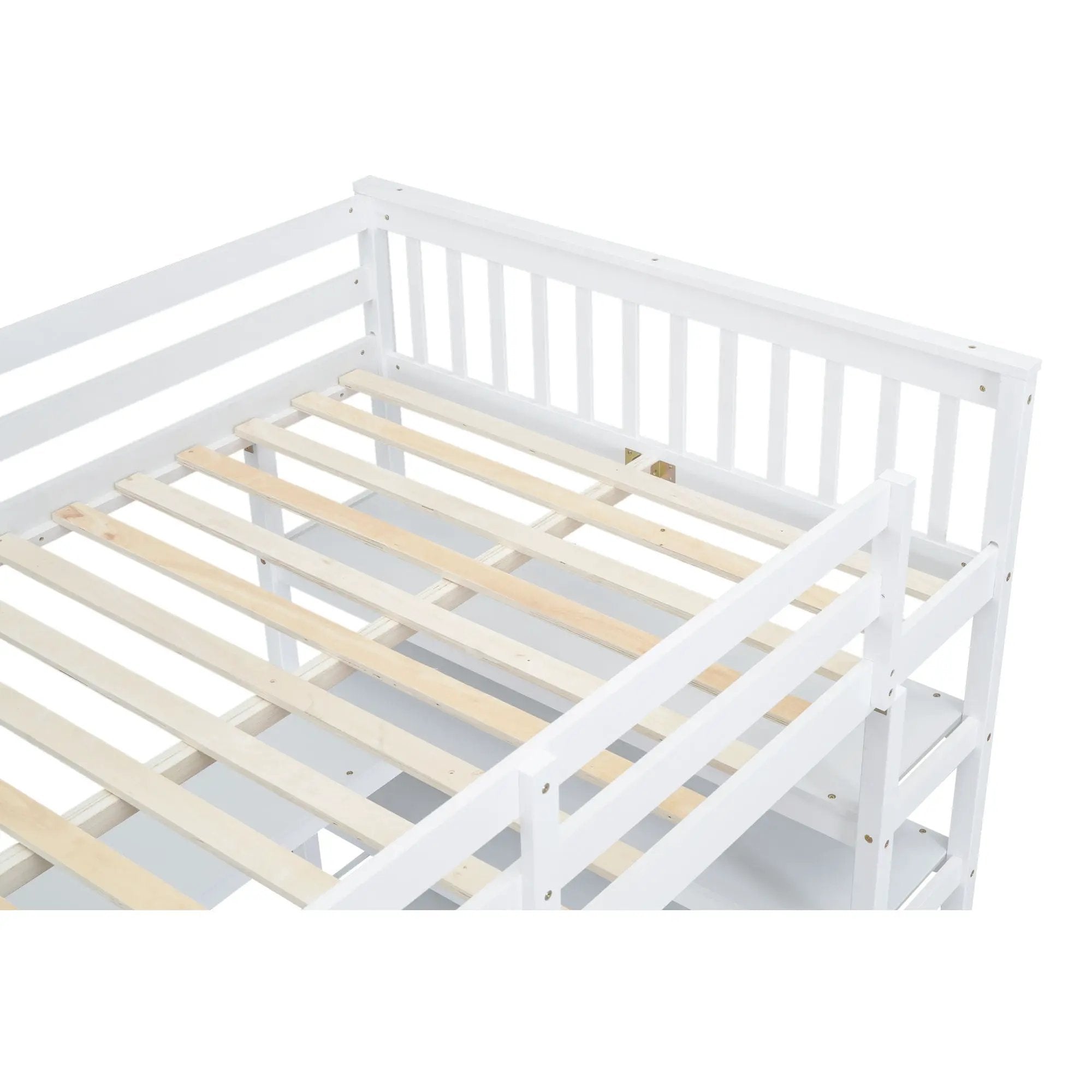 Loft Bed With Storage Shelves And Under Bed Desk