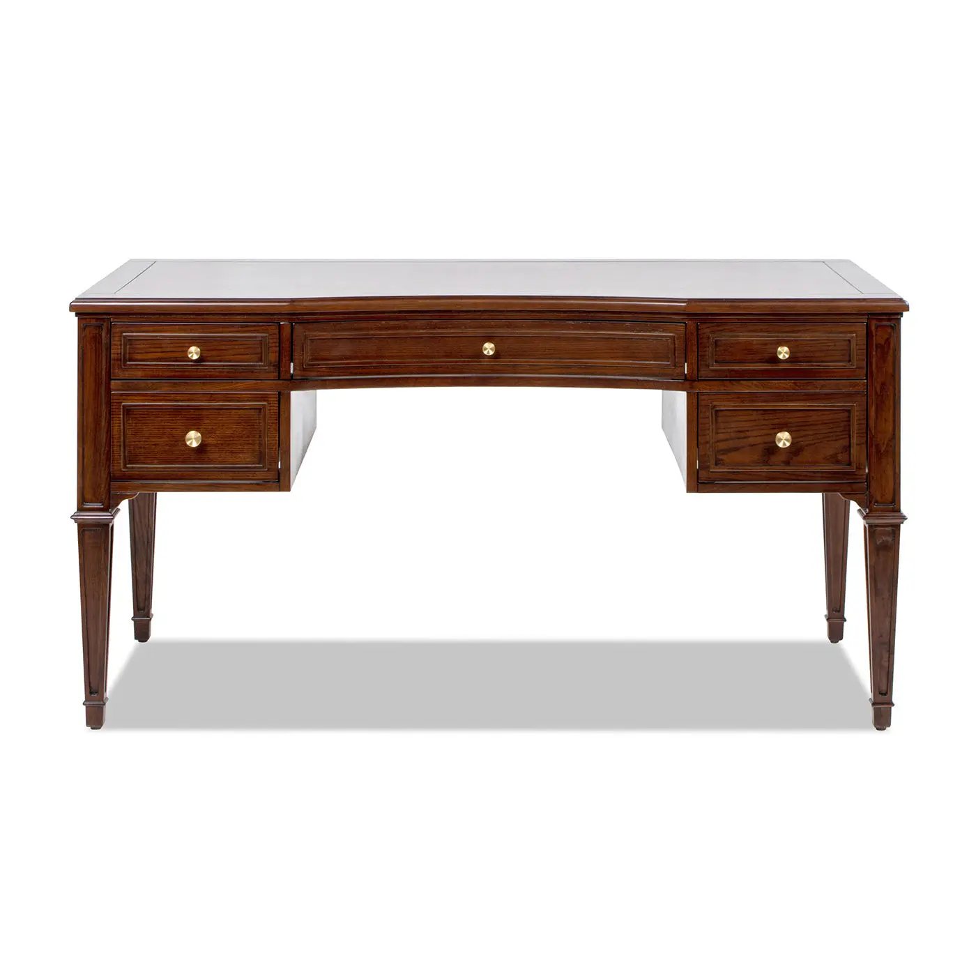 Dauphin Gold Accent 5-Drawer Wood Executive Desk Dark Walnut Ash Wood & Veneer by HouseOfZazla