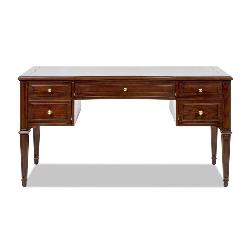 Dauphin Gold Accent 5-Drawer Wood Executive Desk Dark Walnut Ash Wood & Veneer by HouseOfZazla