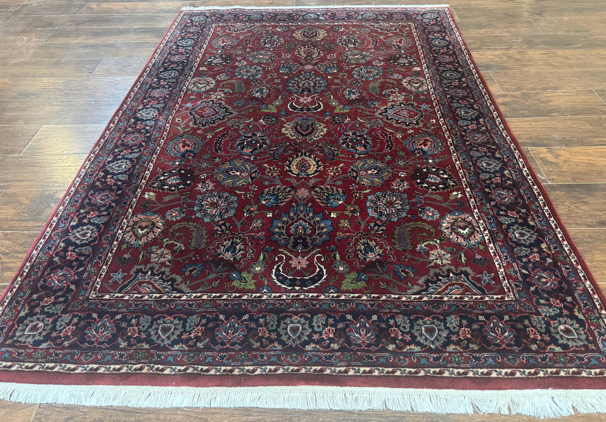 Indo Persian Rug 5x7, Vintage Traditional Floral Carpet, Burgundy and Navy Blue by Jewel Rugs