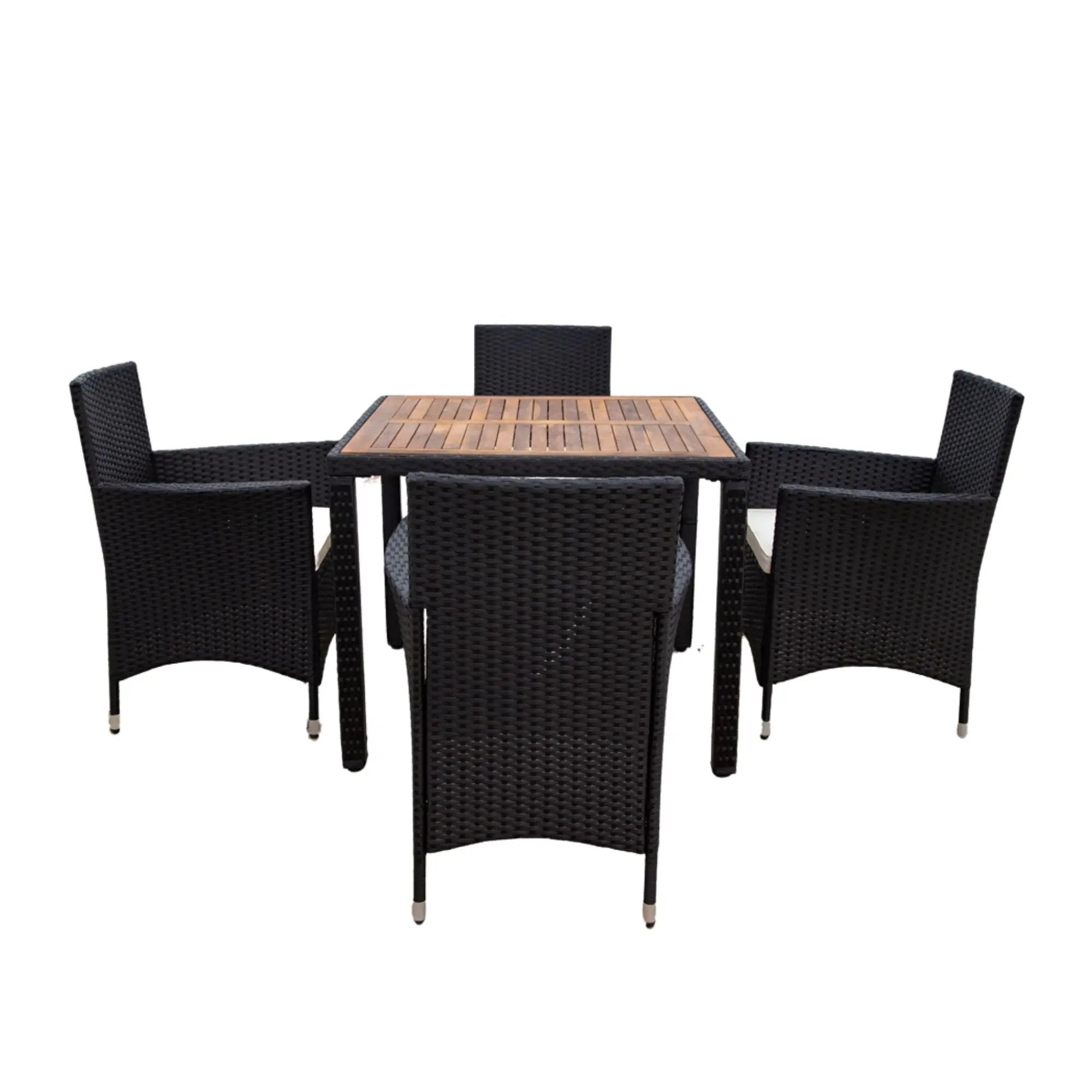 Outdoor Patio Wicker Dining Set With Acacia Wood Top by HouseOfZazla