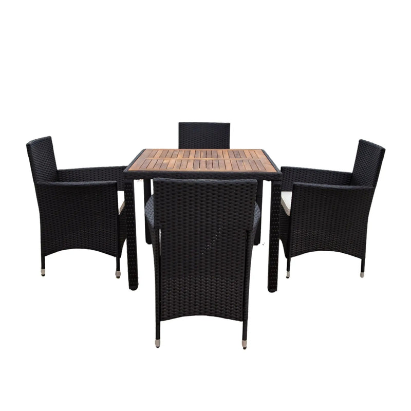 Outdoor Patio Wicker Dining Set With Acacia Wood Top by HouseOfZazla