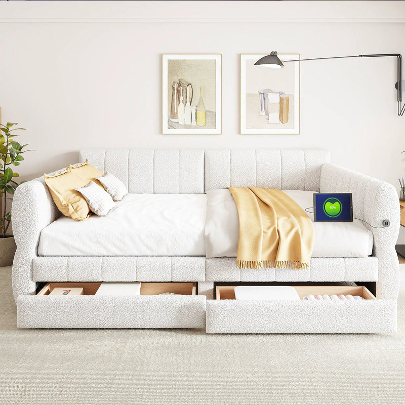 Upholstered Platform Bed With USB Charging And 2 Storage Drawers by HouseOfZazla