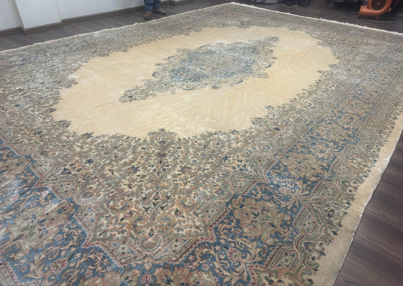 Palace Size Persian Kerman Rug 12x18, Floral Semi Open Field, Signed, Fine 240 KPSI by Jewel Rugs