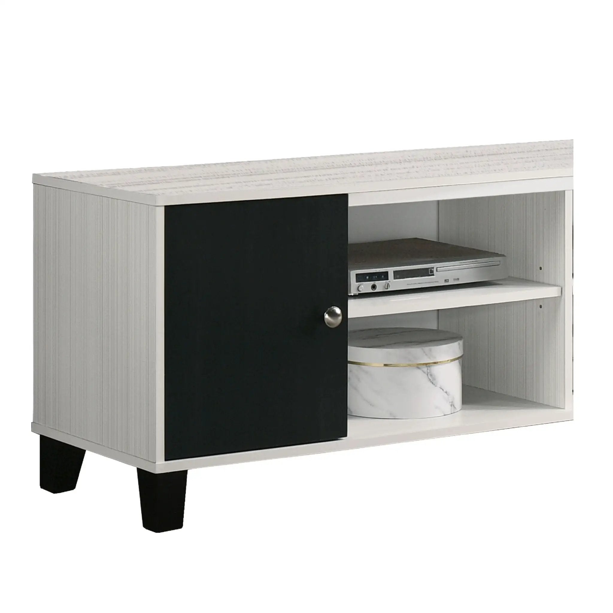 2 Tone TV Stand With Open Shelving And Concealed Storage Living Room Furniture - Black / White by Unique Piece Furniture