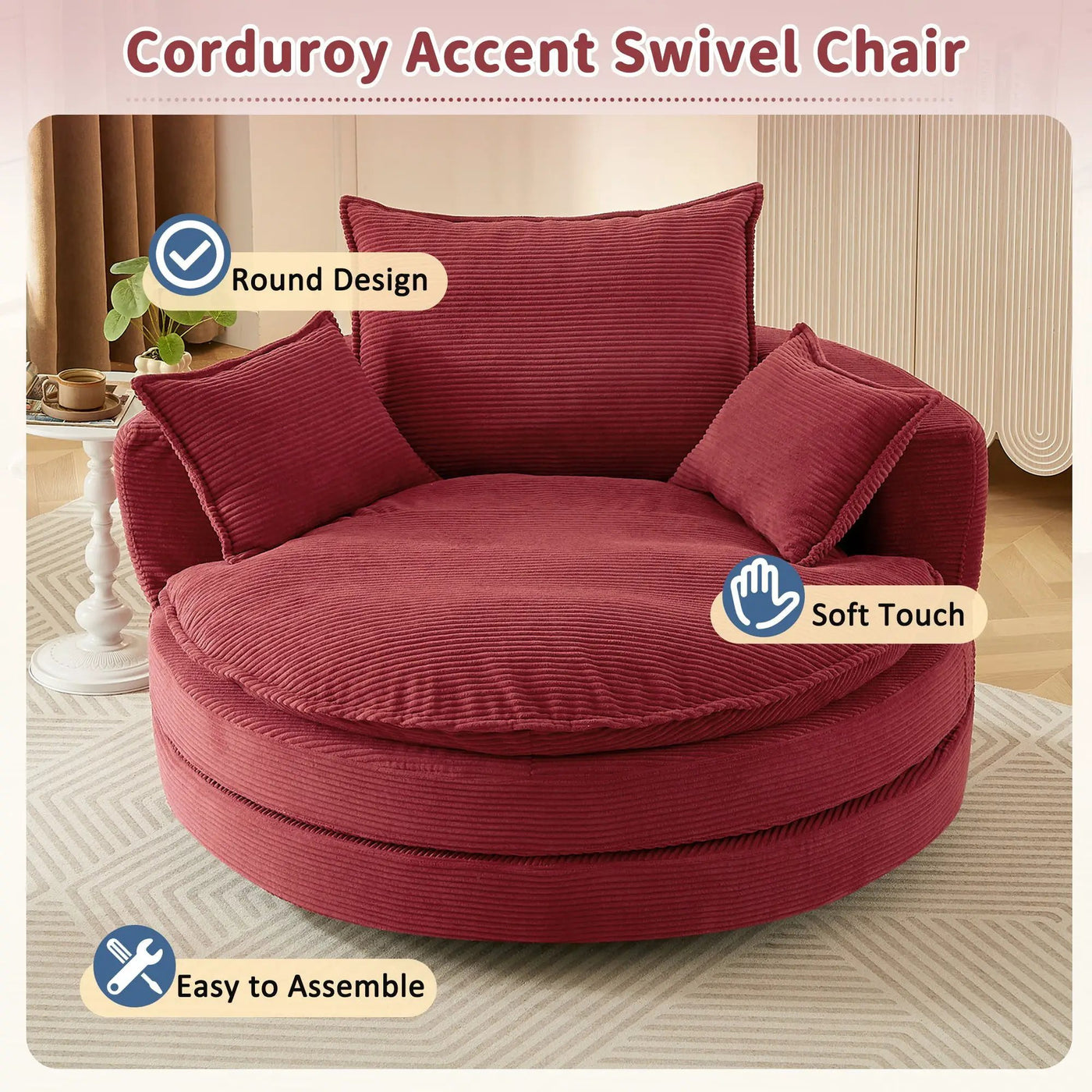 360° Swivel Accent Barrel Chair With Dual Layer Cushion And 3 Removable Pillows by HouseOfZazla