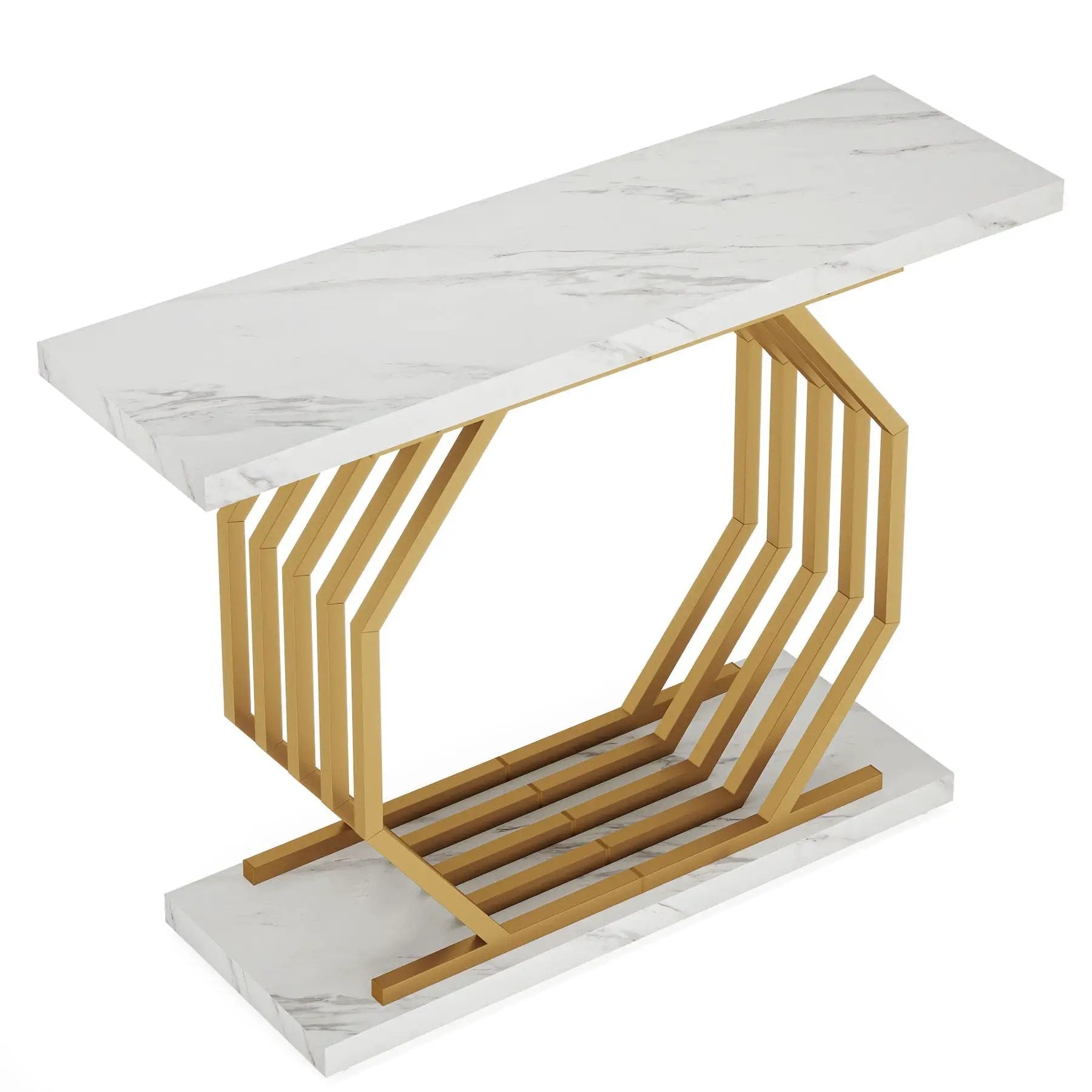 Accent Entryway Console Table With Geometric Bas For Living Hallway - White / Gold by HouseOfZazla