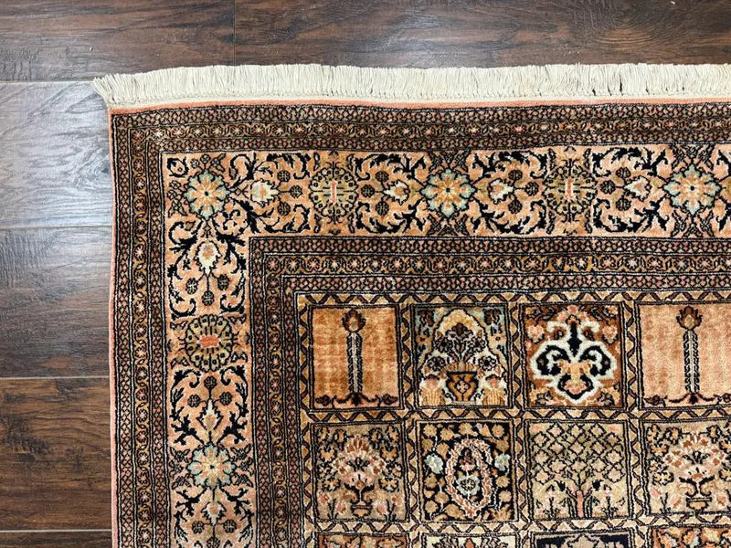 Indian Kashmiri Silk Rug 4x6, Panel Design, Multicolor, Fine by Jewel Rugs