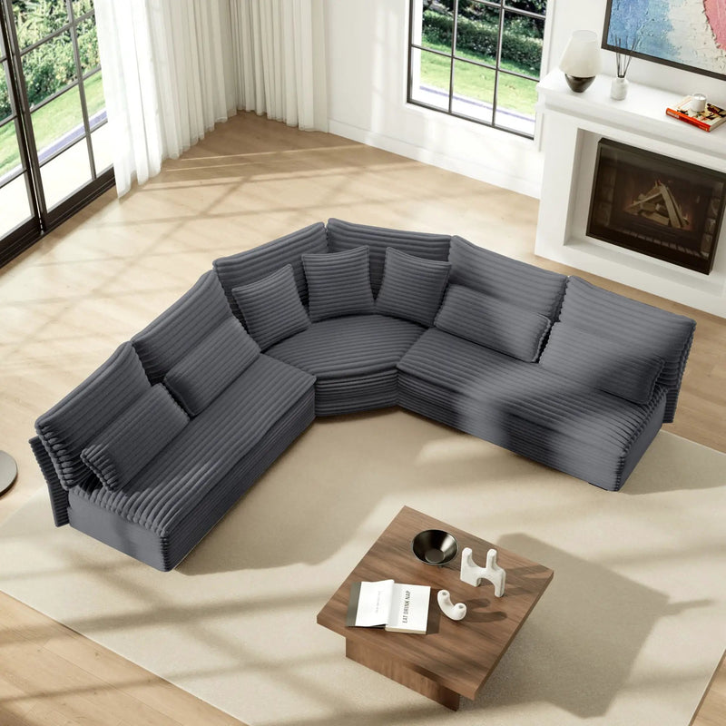 5 Seater L Shaped Sectional Sofa With Curved Corner, 7 Pillows by Unique Piece Furniture