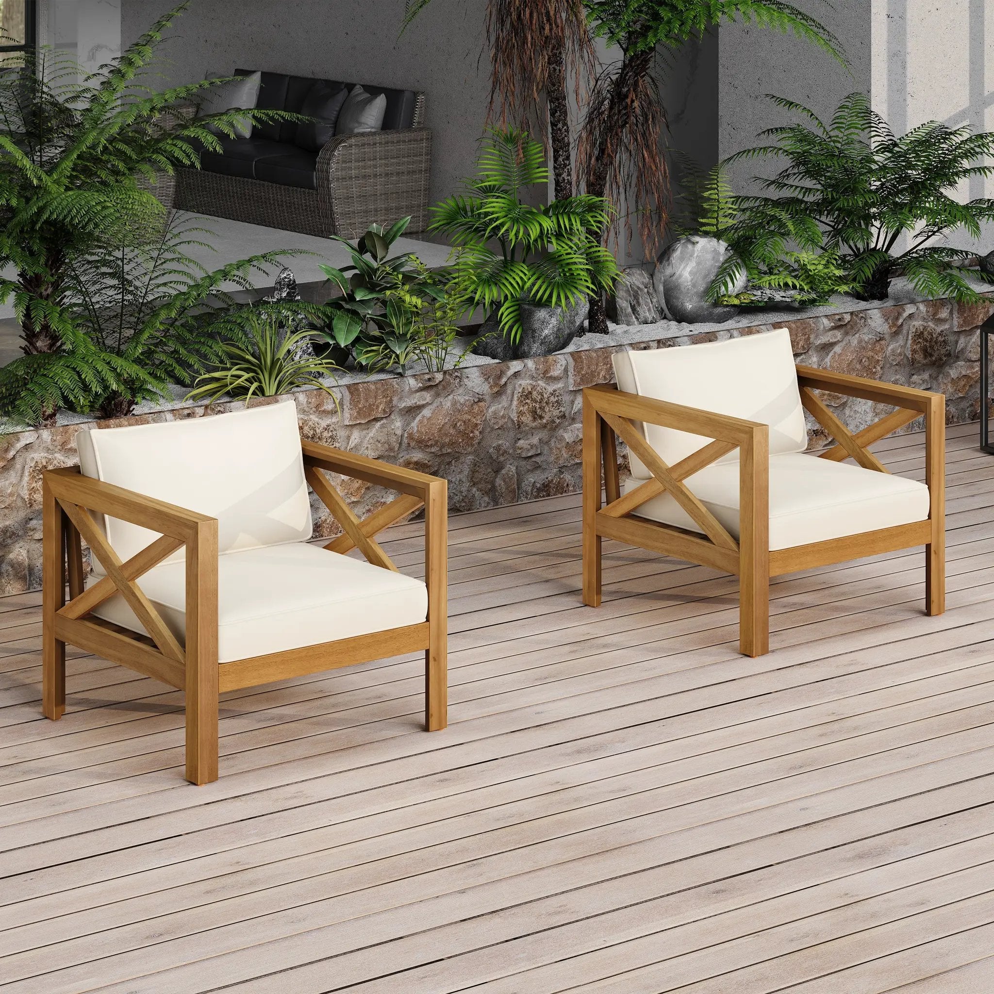Patio Conversation Set with Acacia Wood Armchairs and End Table by HouseOfZazla