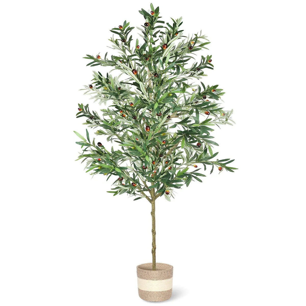 7FT Artificial Olive Tree Indoor Tall Faux with Planter & Basket by HouseOfZazla