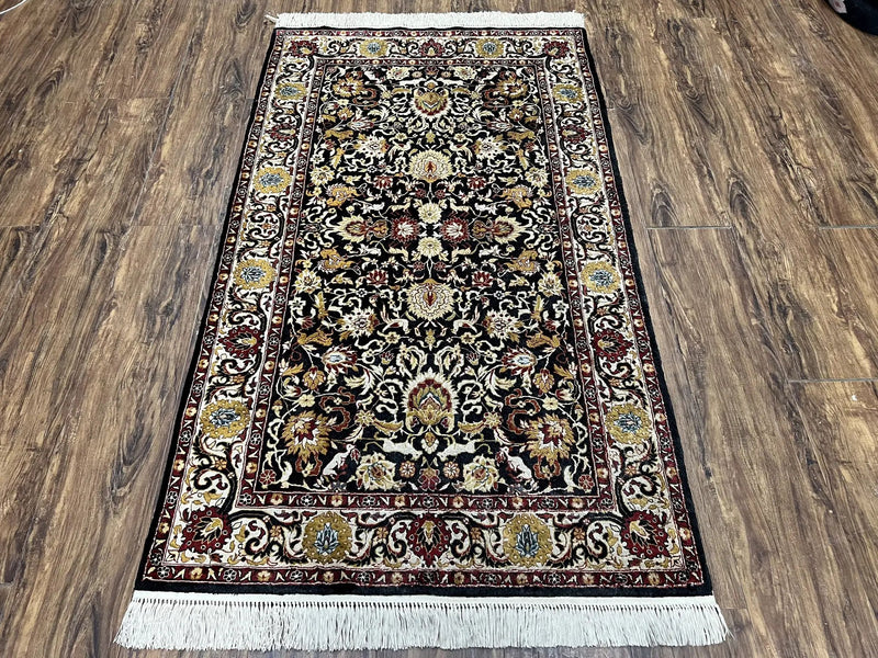 Sino Persian Silk Rug 3x5 Oriental Carpet 3 x 5 Fine Silk Rug, Black Ivory Gold, Animal Motifs, Flowers, High Quality, Vintage Silk Rug Wow by Jewel Rugs