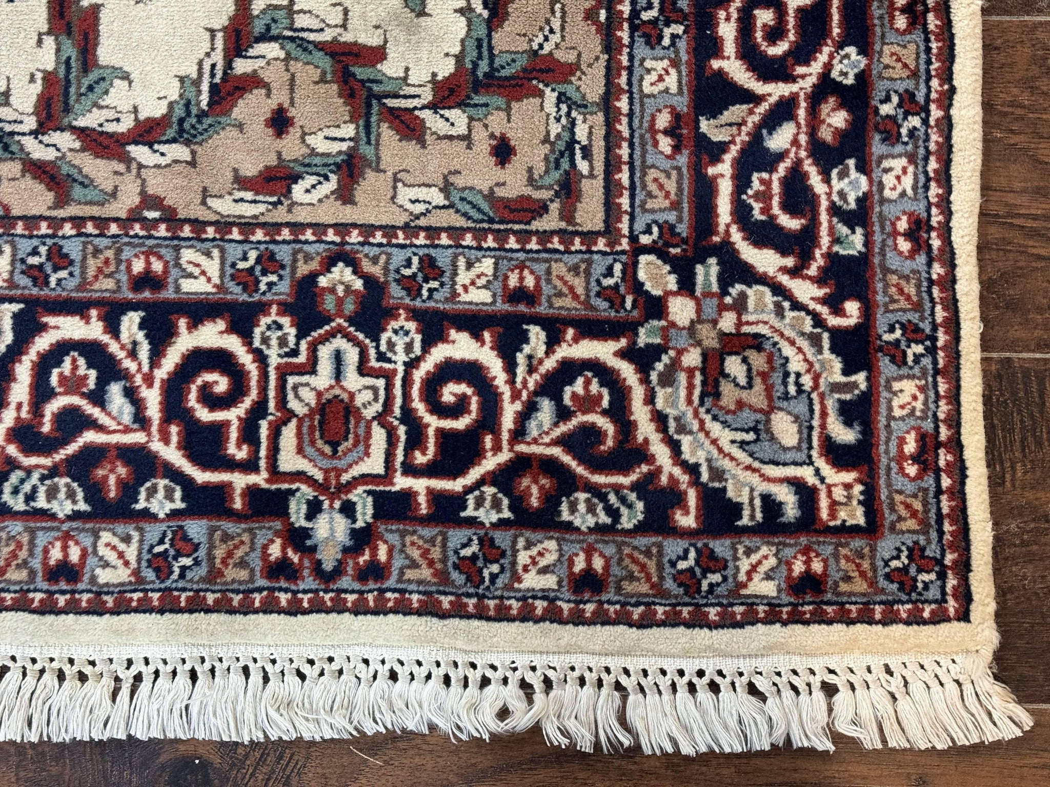 Indian Kashmiri Rug 4x6, Ivory Beige Navy Blue, Traditional Indo Persian Rug by Jewel Rugs